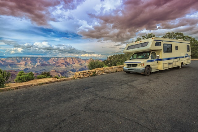RV making stop in the heights of the Grand Canyon, Arizona