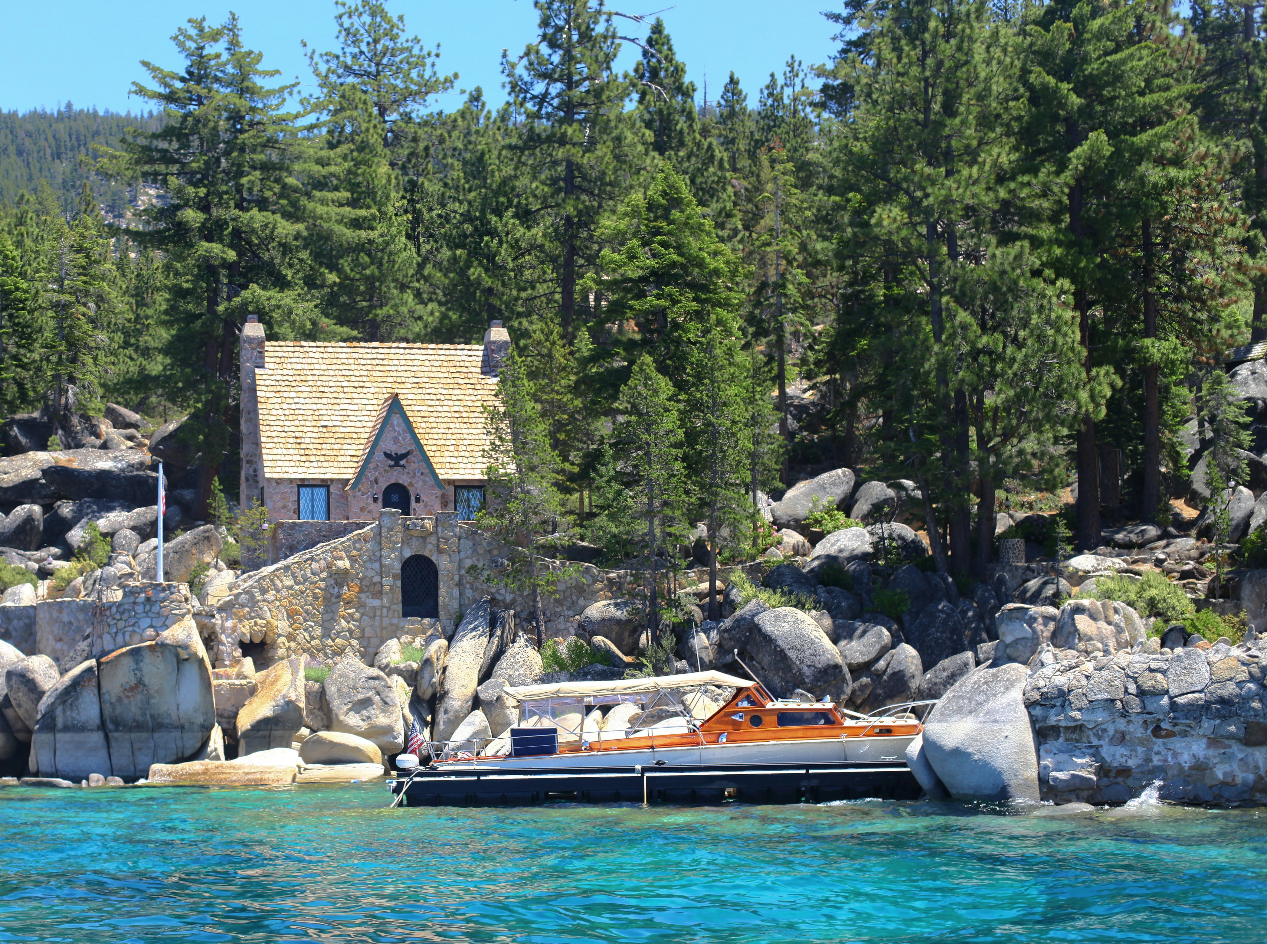 Thunderbird Lodge is located on the east shore of Lake Tahoe. About 5 miles South of Incline Village, NV. Thunderbird Lodge is a local Tahoe landmark built in 1936 by its one time owner George Whittell, Jr. The small building shown in the picture used to be the poker room where many of George's friends enjoyed gambling and relaxing.