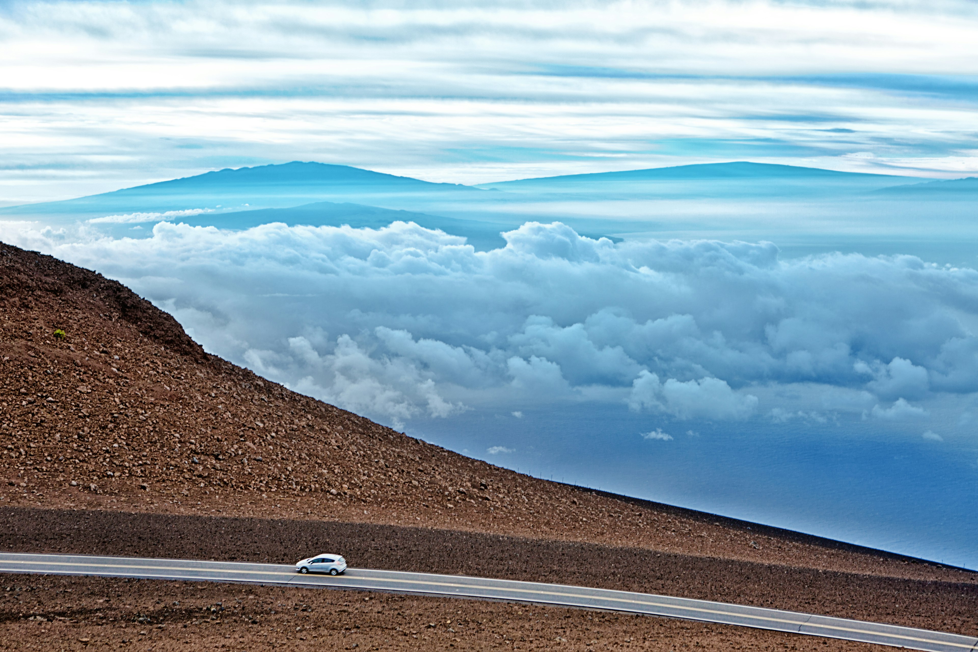 The sunrise in the Haleakala National Park Crater in Maui, Hawaii