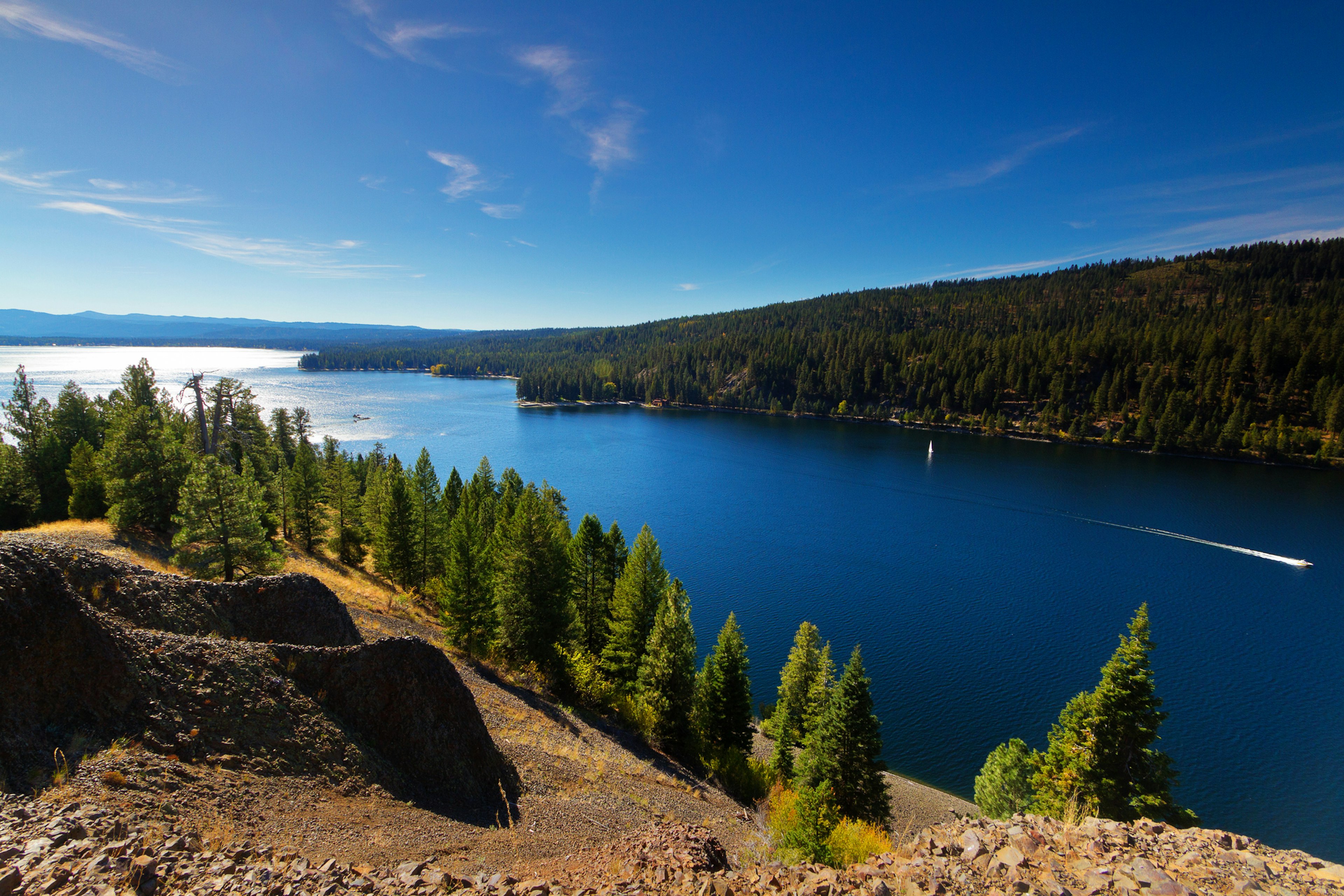 Two boats on The Narrows, Payette Lake Idaho