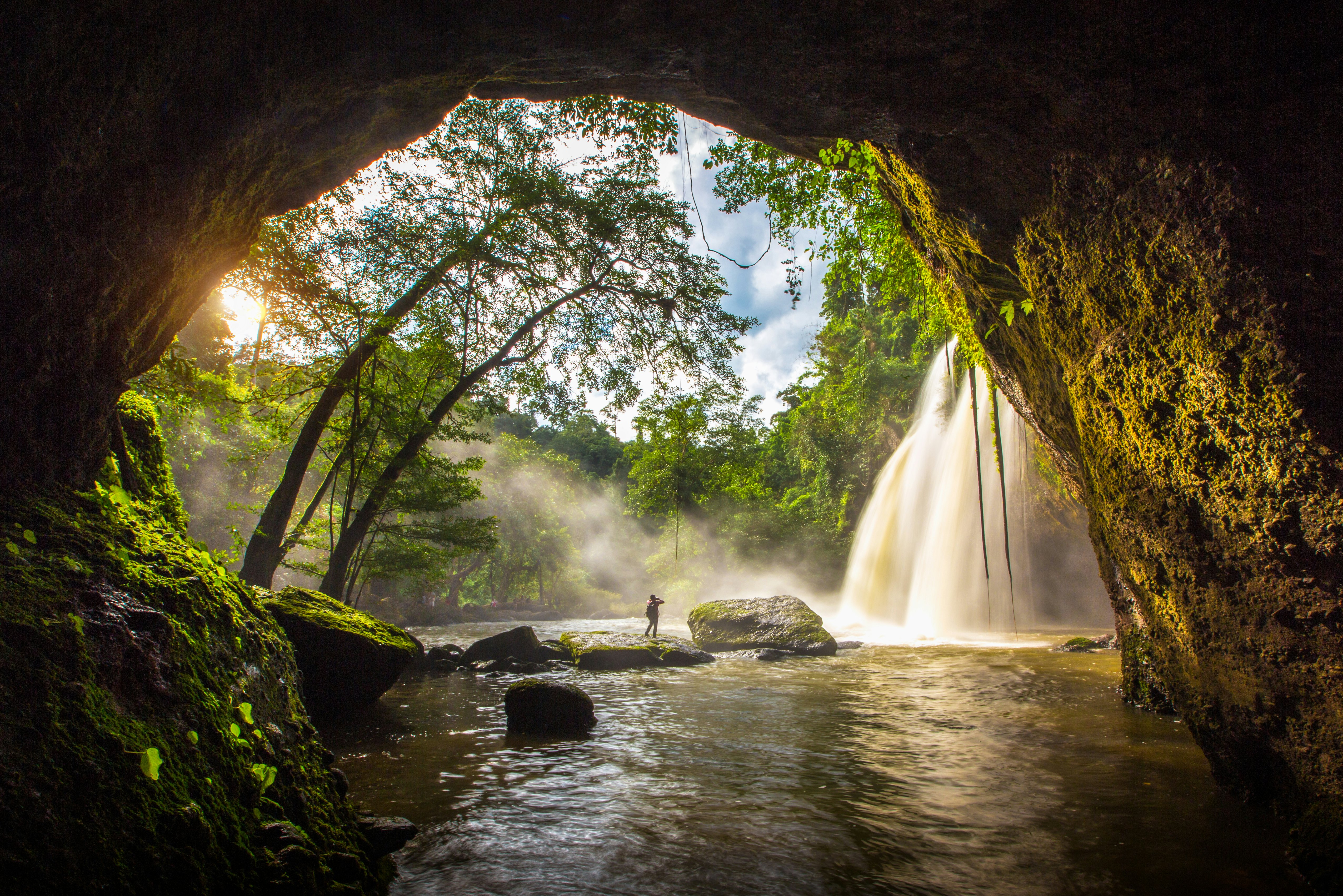 Amazing beautiful waterfalls in deep forest at Haew Suwat Waterfall in Khao Yai National Park, Thailand