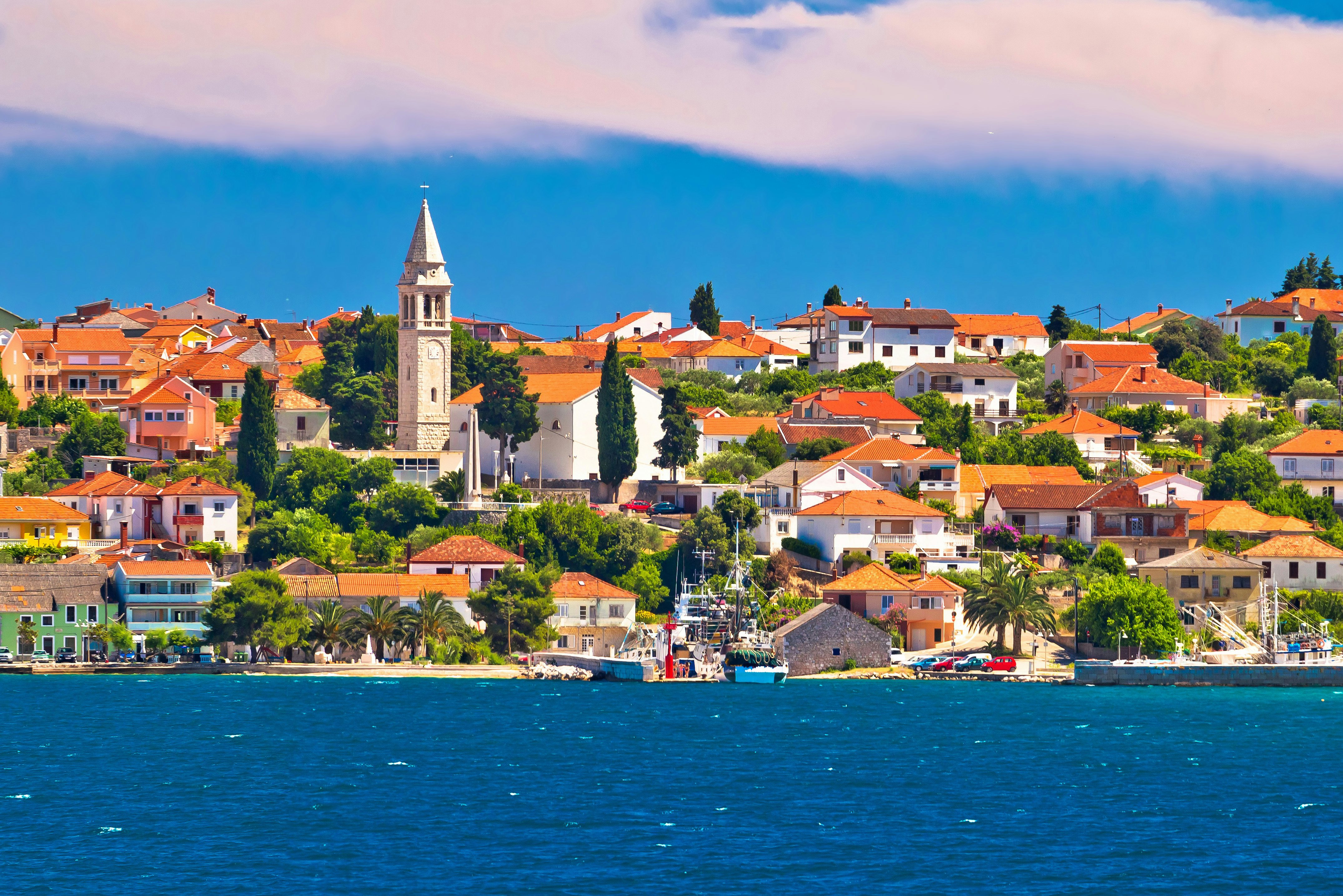 Kali village waterfront panoramic view, Island of Ugljan, Dalmatia, Croatia