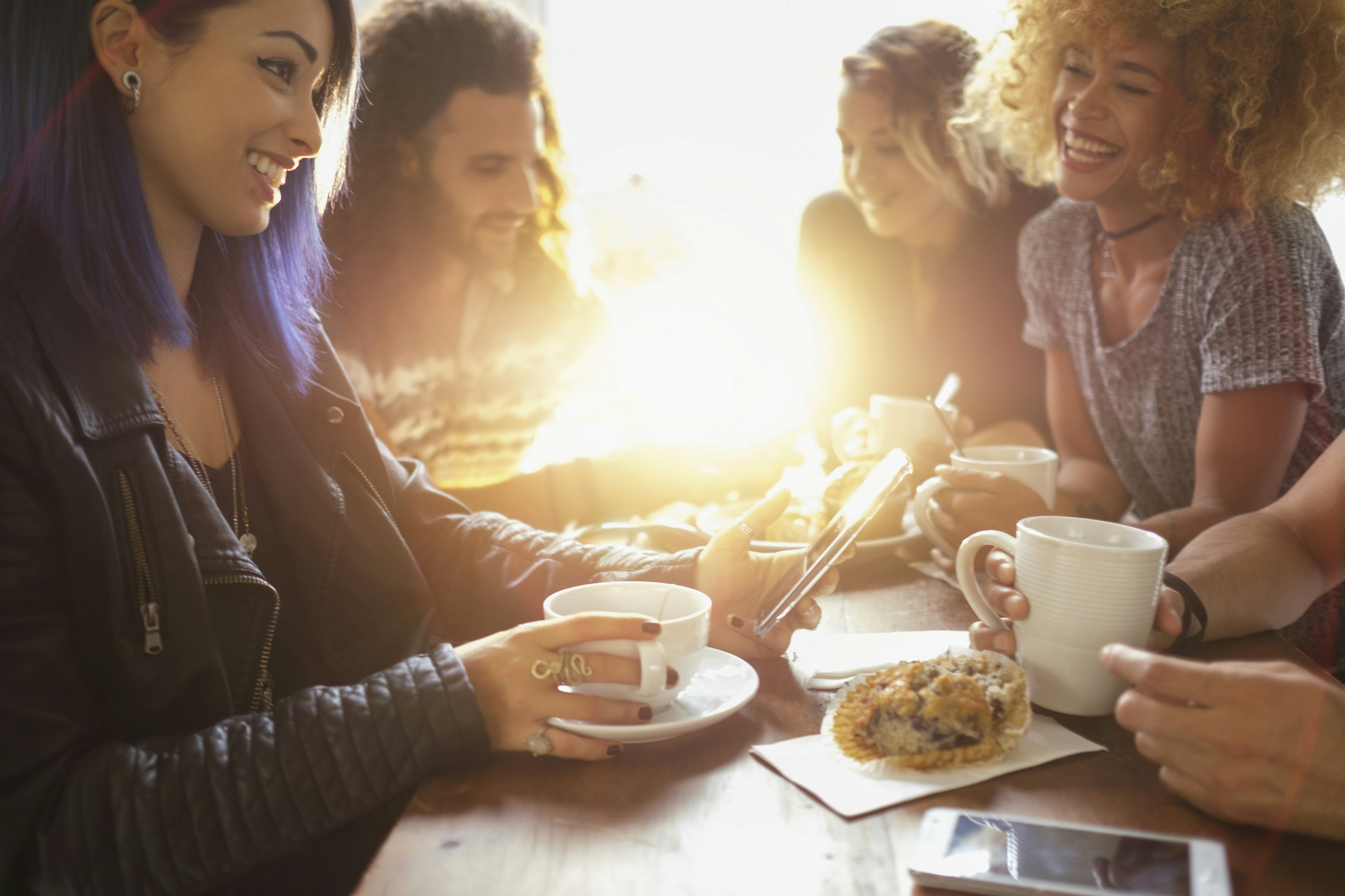 A group of friends in a cafe