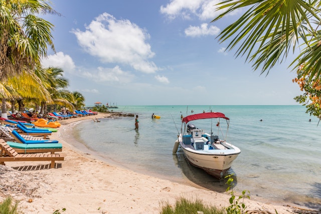 Boats at Secret Beach on Ambergris Caye, Belize
