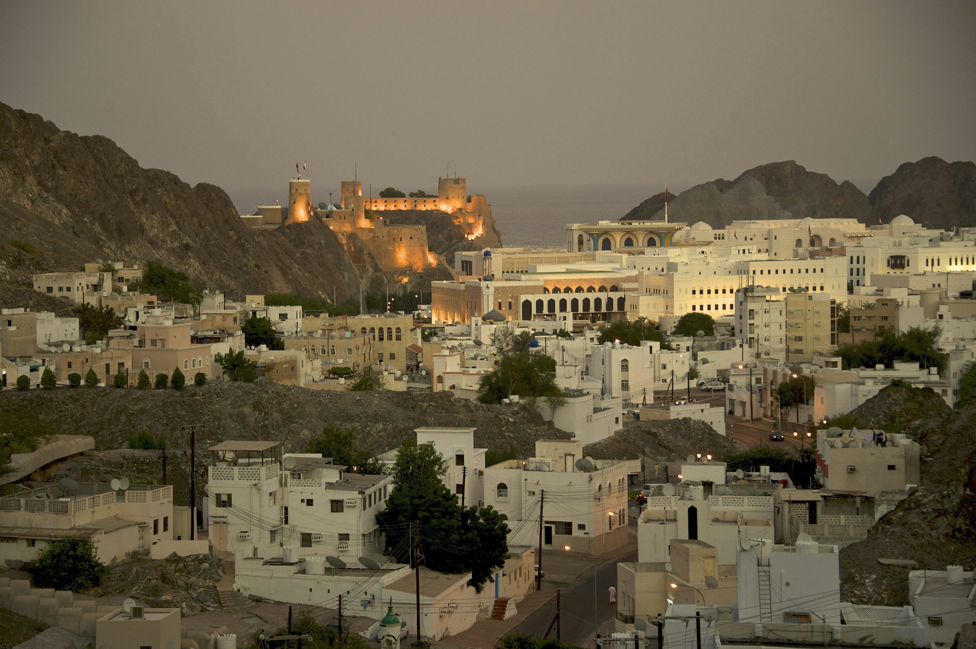 A sunset view over the rooftops of Old Muscat