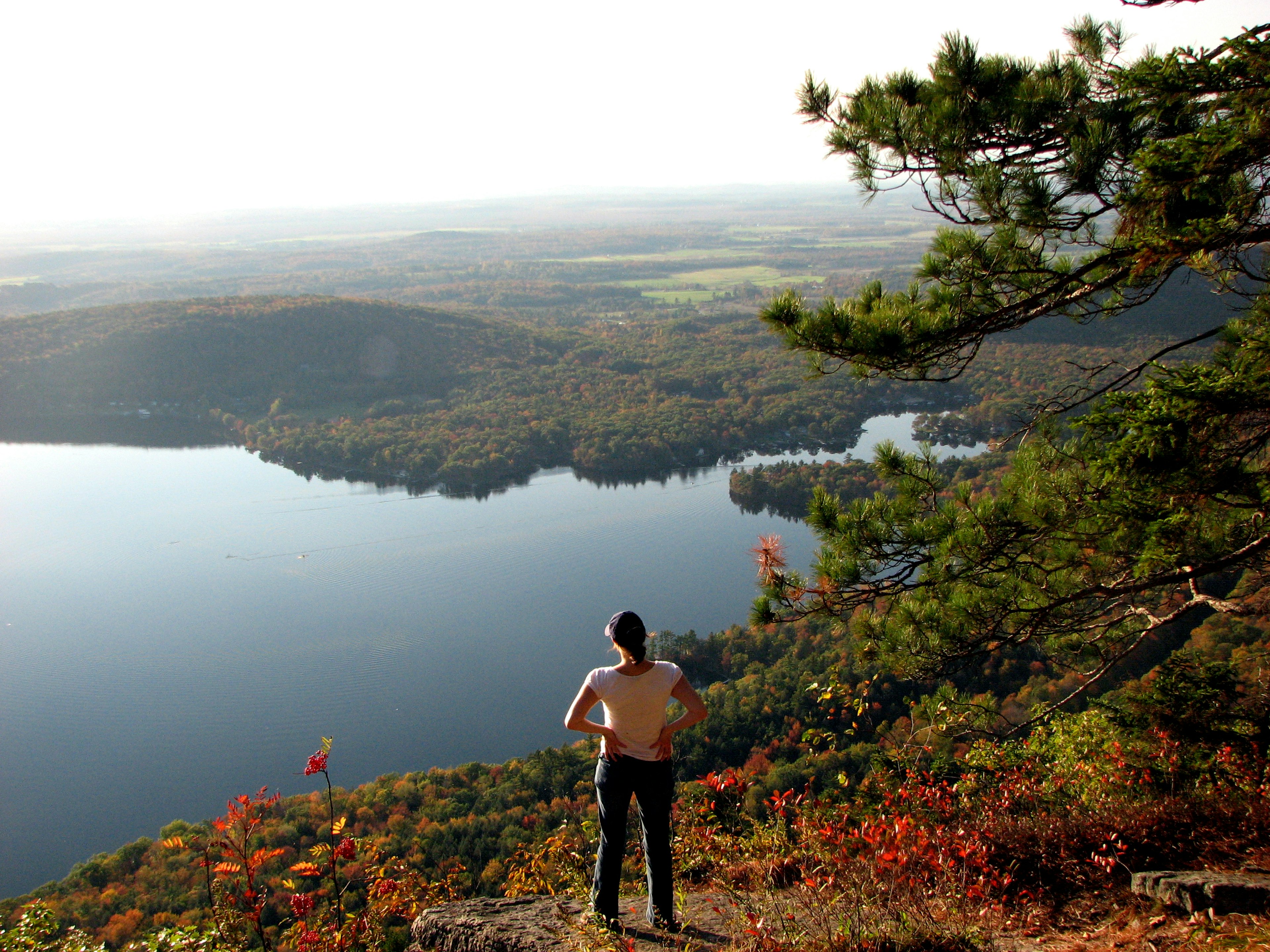 Looking out onto lake from mountain in Vermont