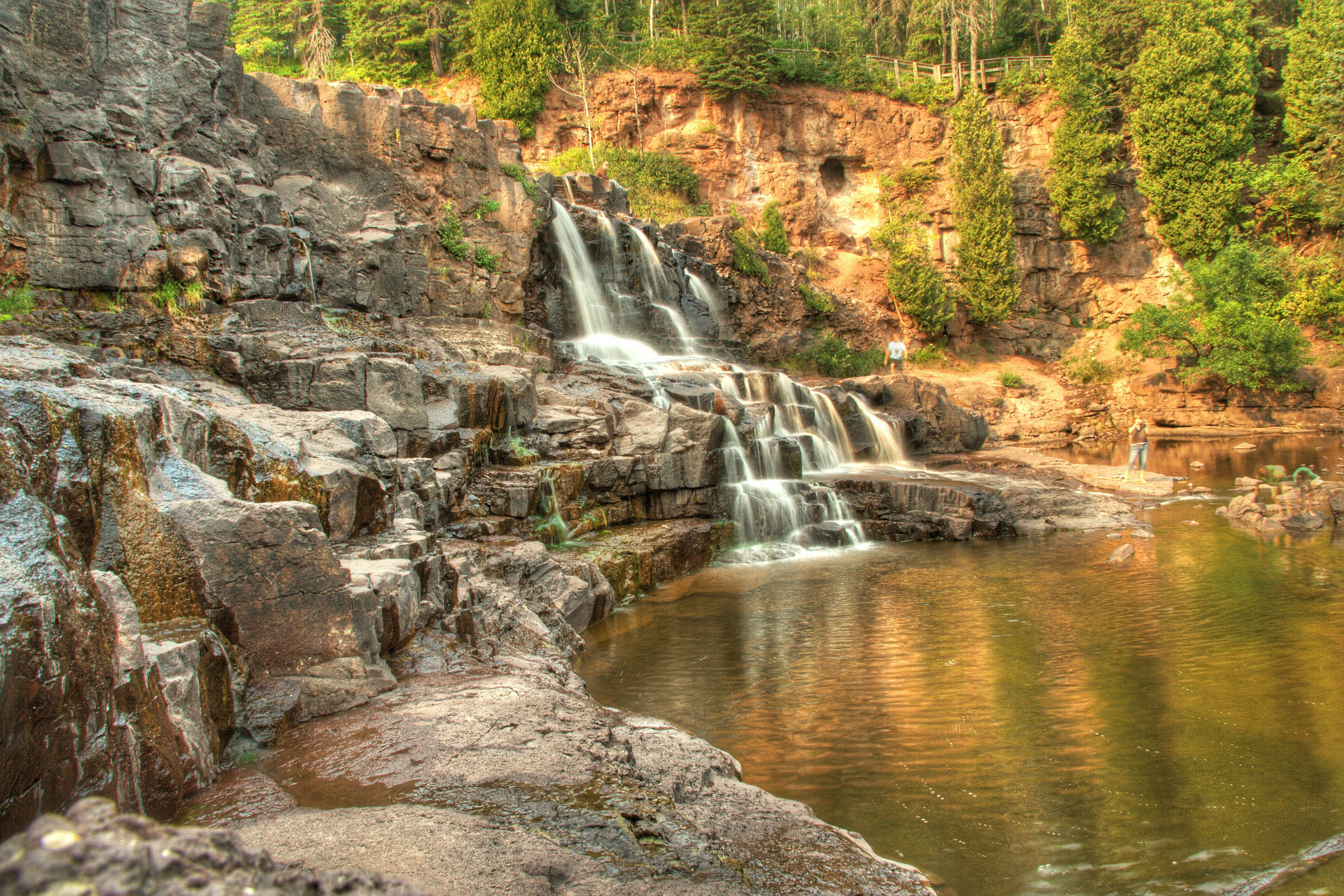 An autumn waterfall scene at Gooseberry Falls State Park in Minnesota