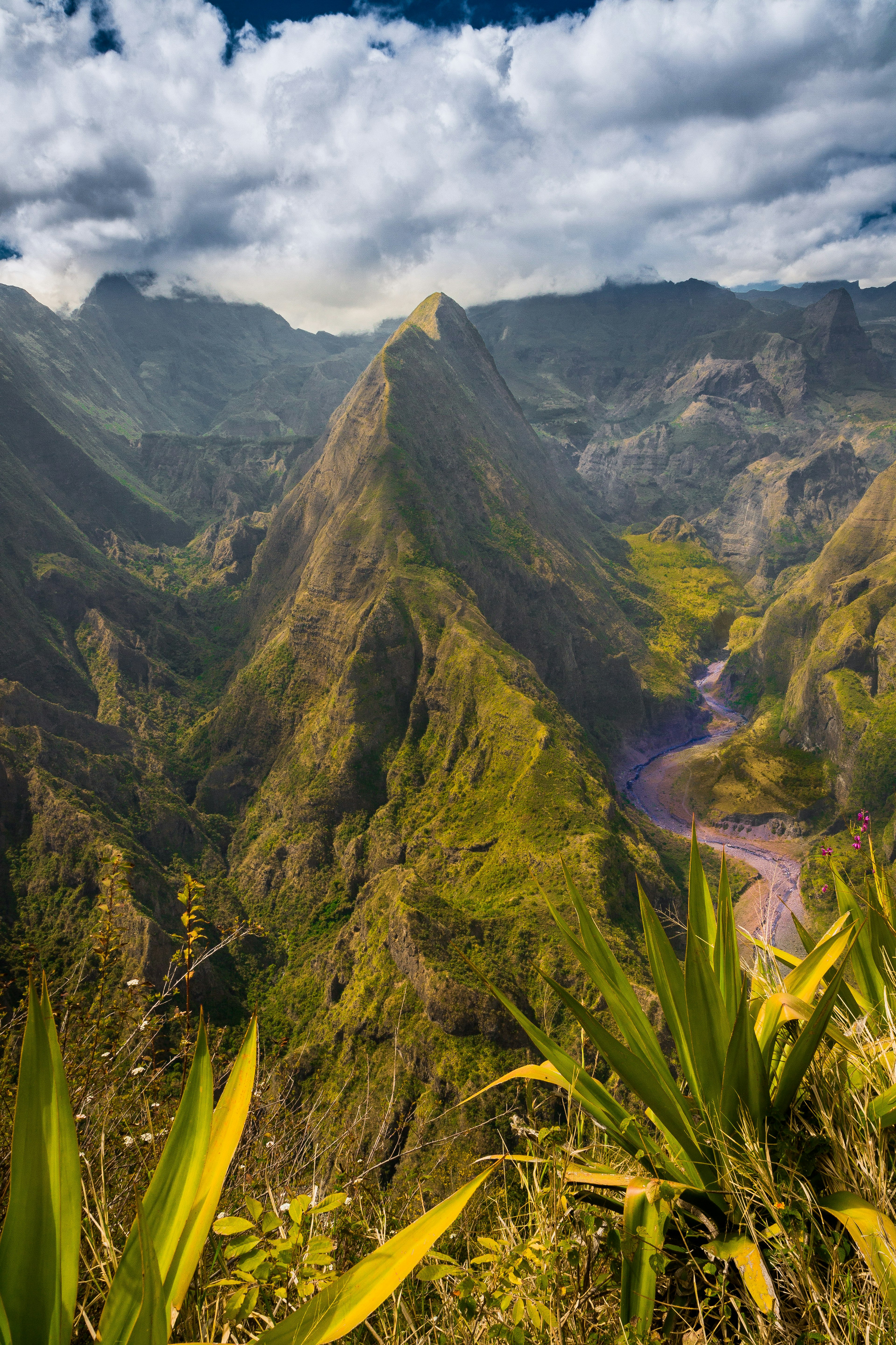 the sharp mountain peak of Mafate