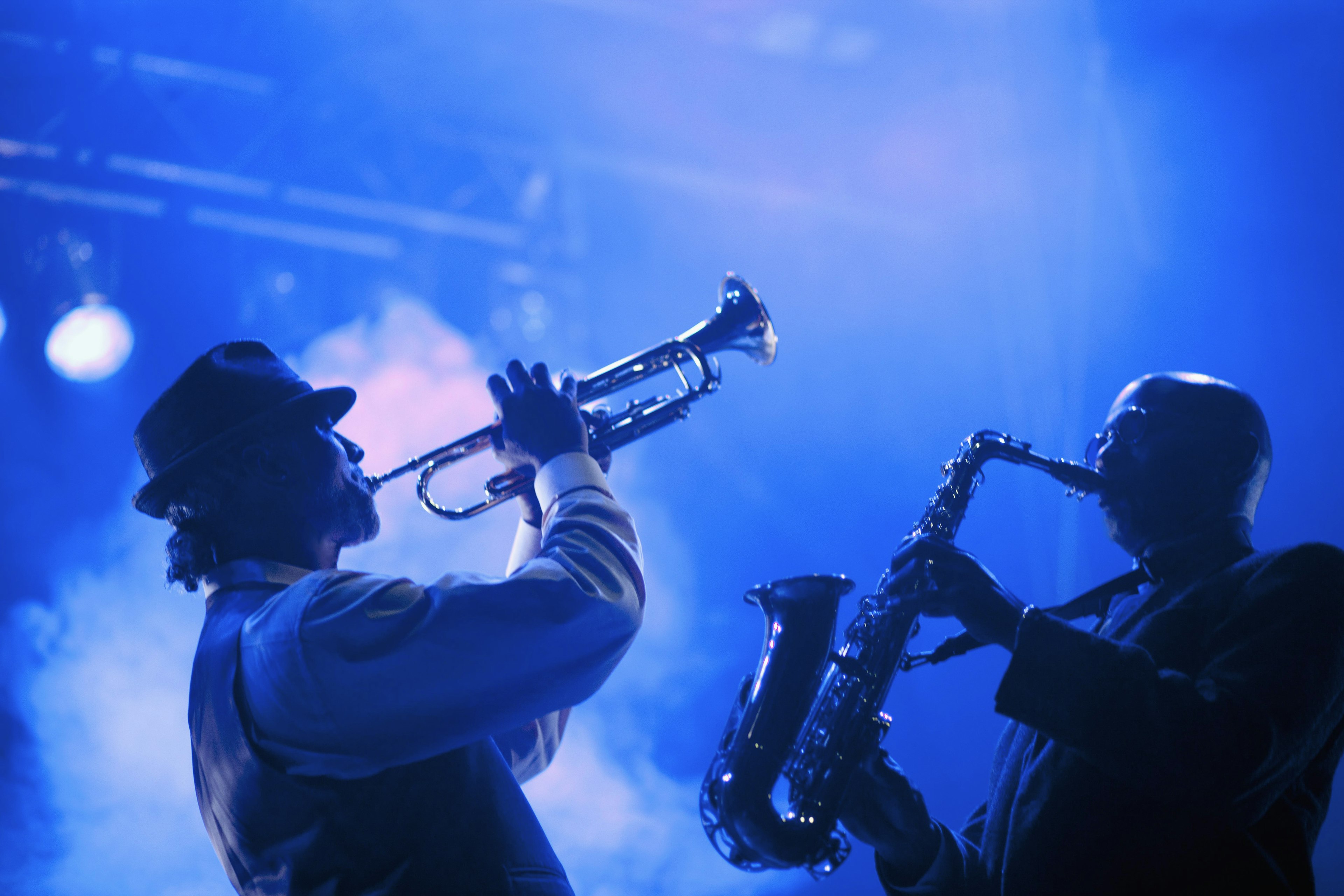 Musicians playing in jazz band on stage