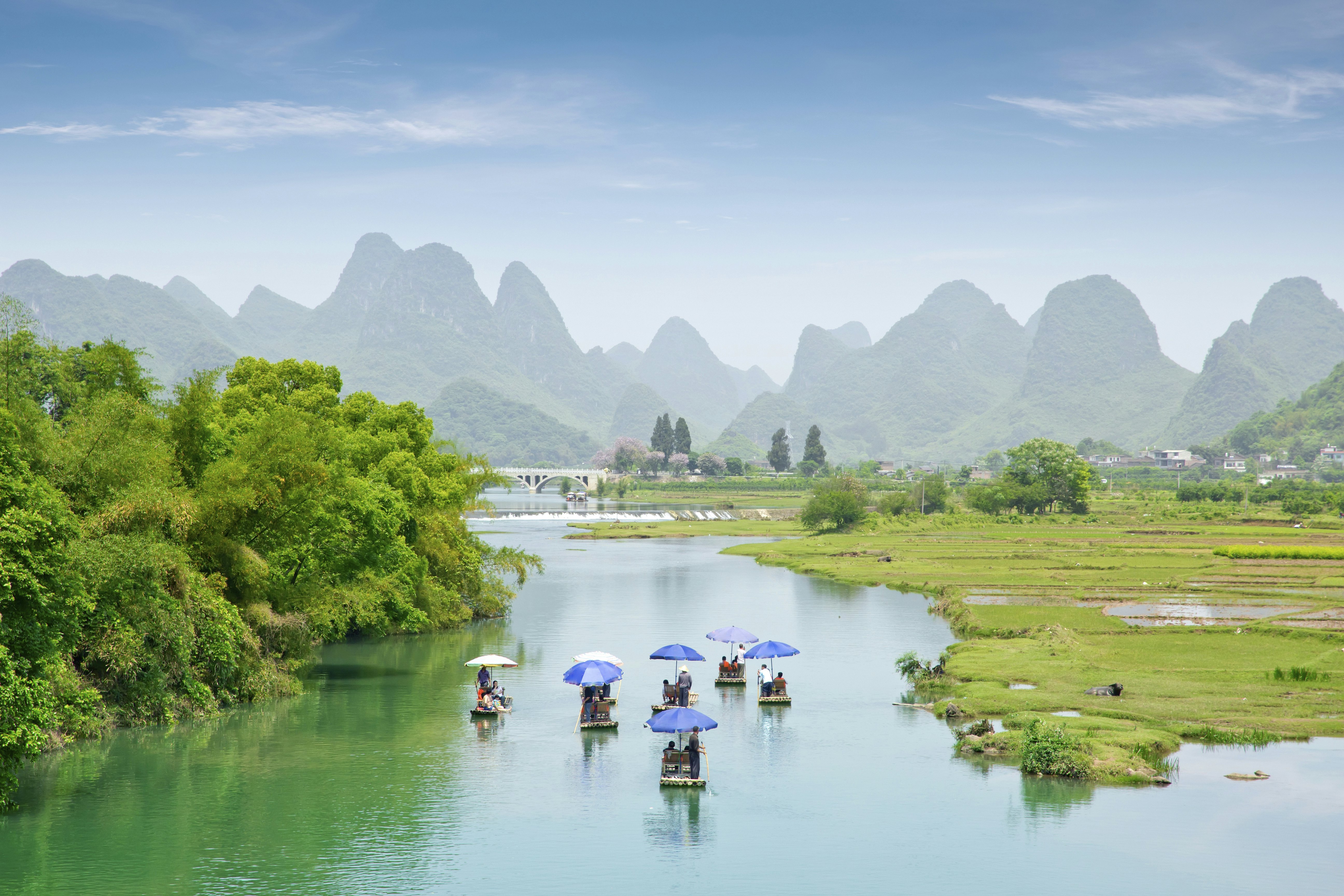 Pastoral landscape on Yulong river, Yangshuo, China