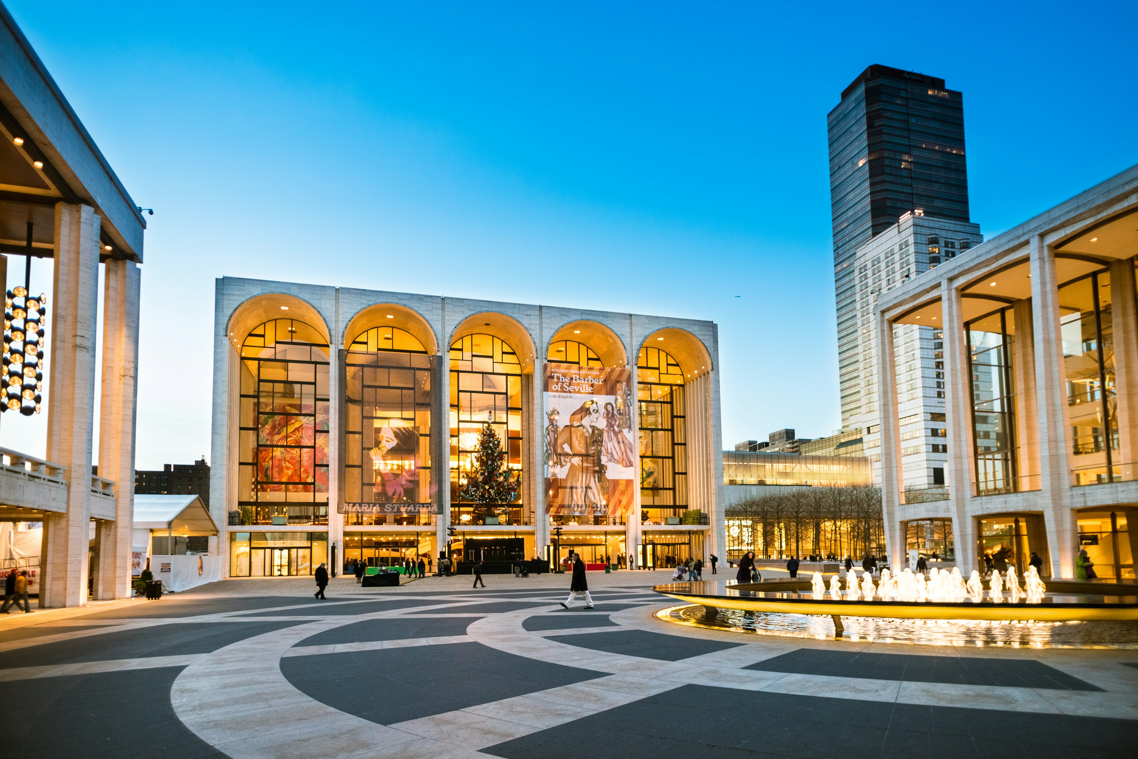 Exterior of the Lincoln Center at dusk, New York