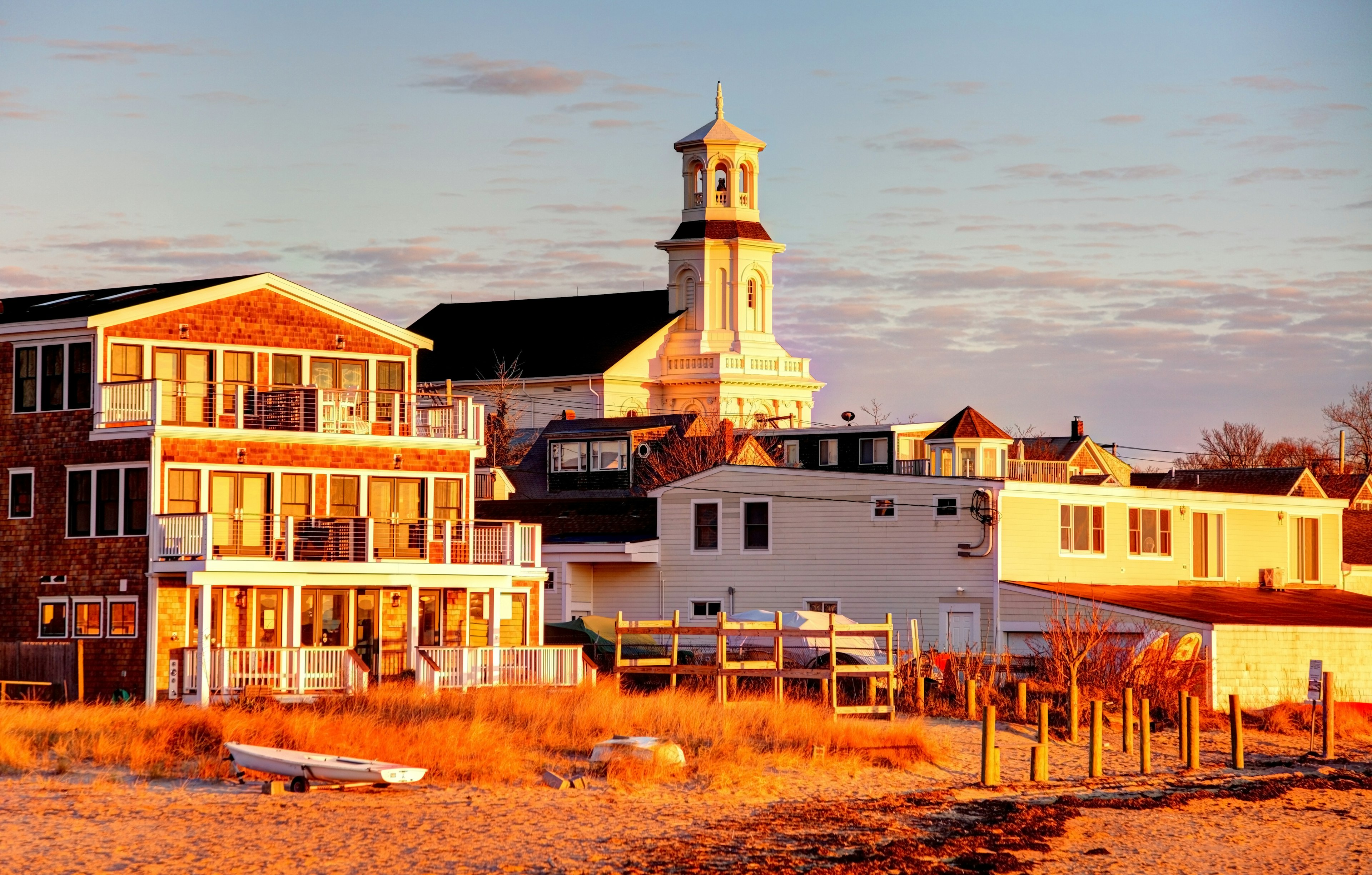 Soft light illuminating the beach and small coastal village of Provincetown, Cape Cod