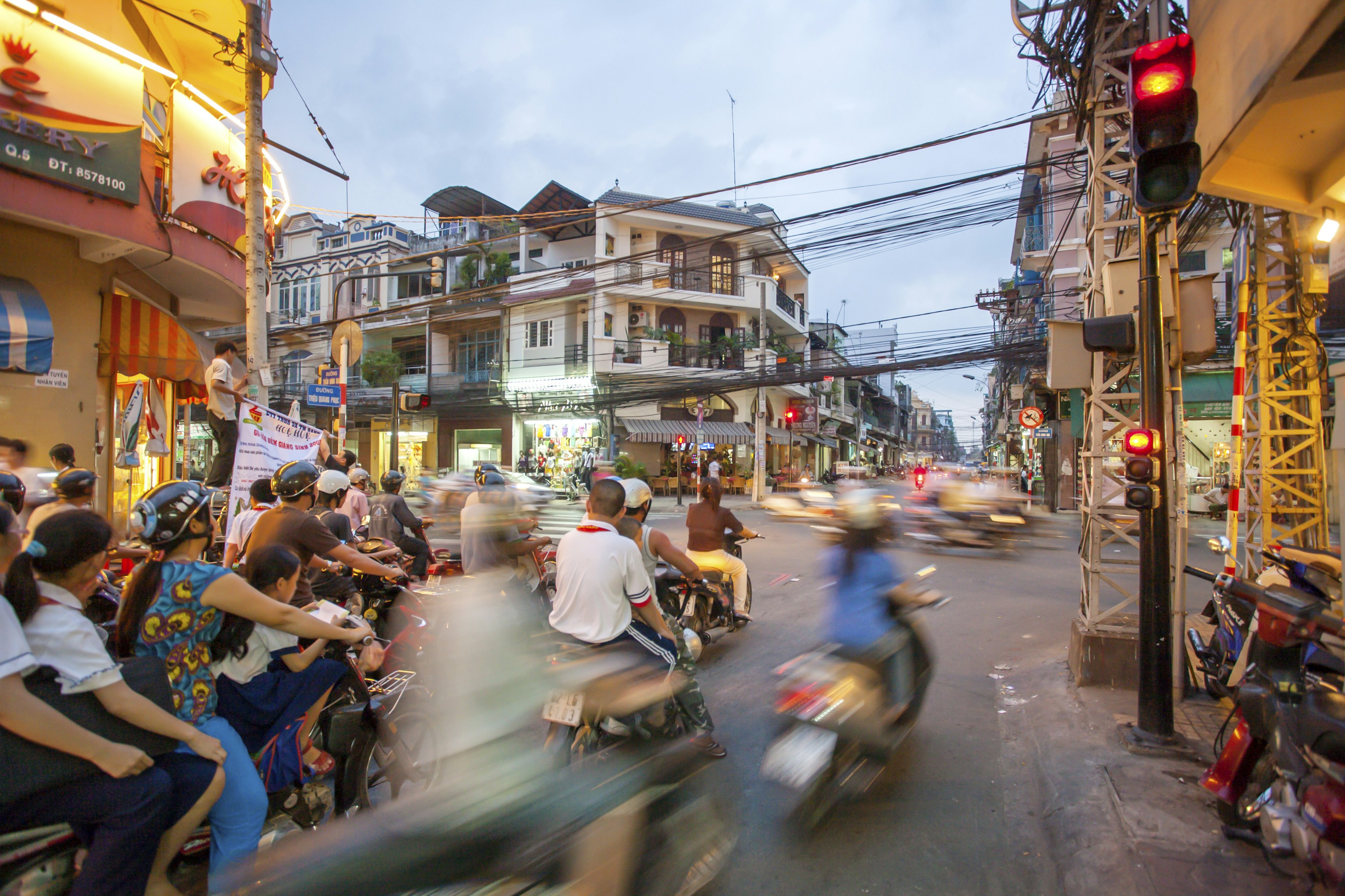 Mopeds in busy street of Ho-Chi-Minh-City.