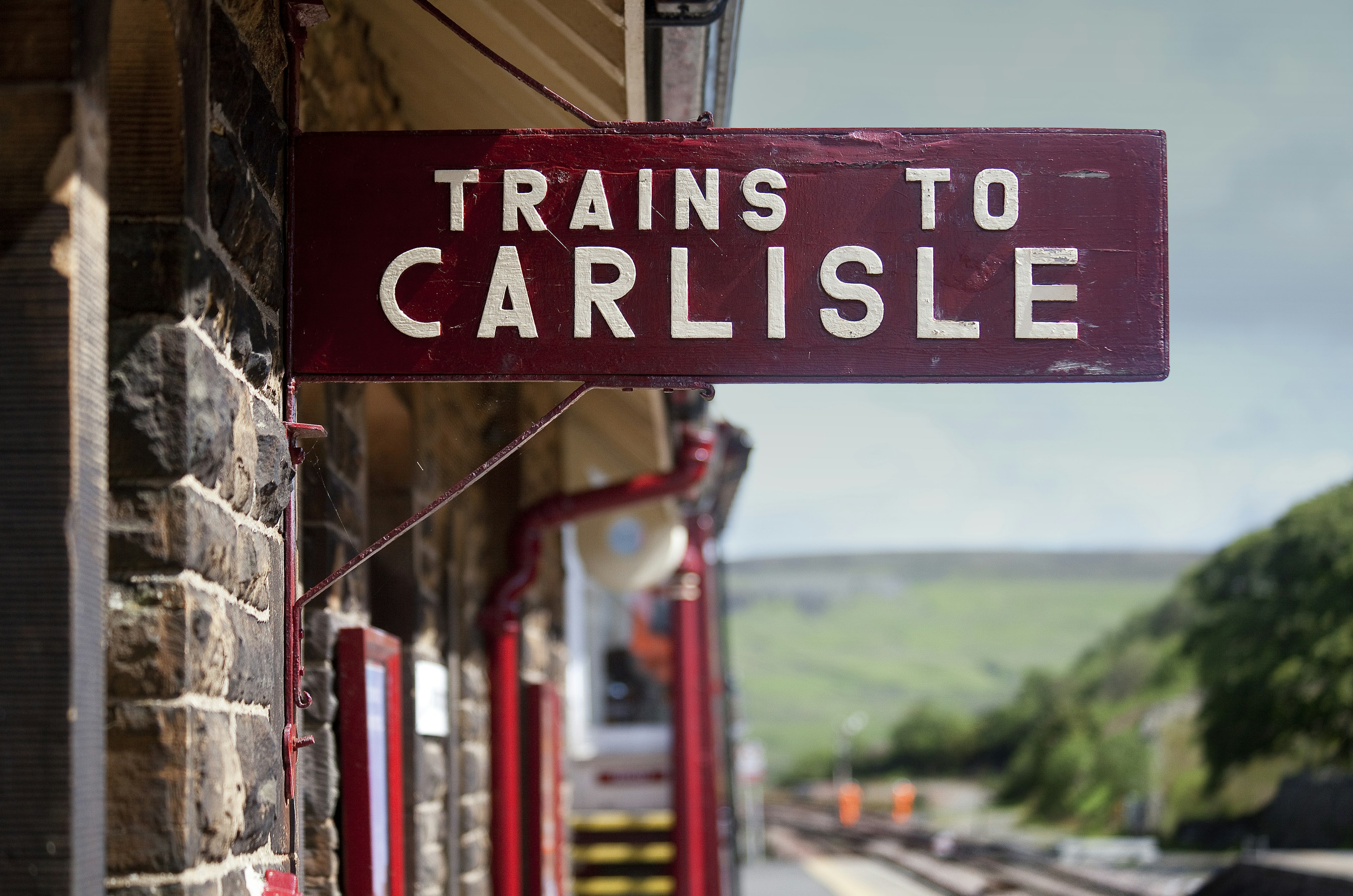 A railway station sign at Garsdale Head in Cumbria, England