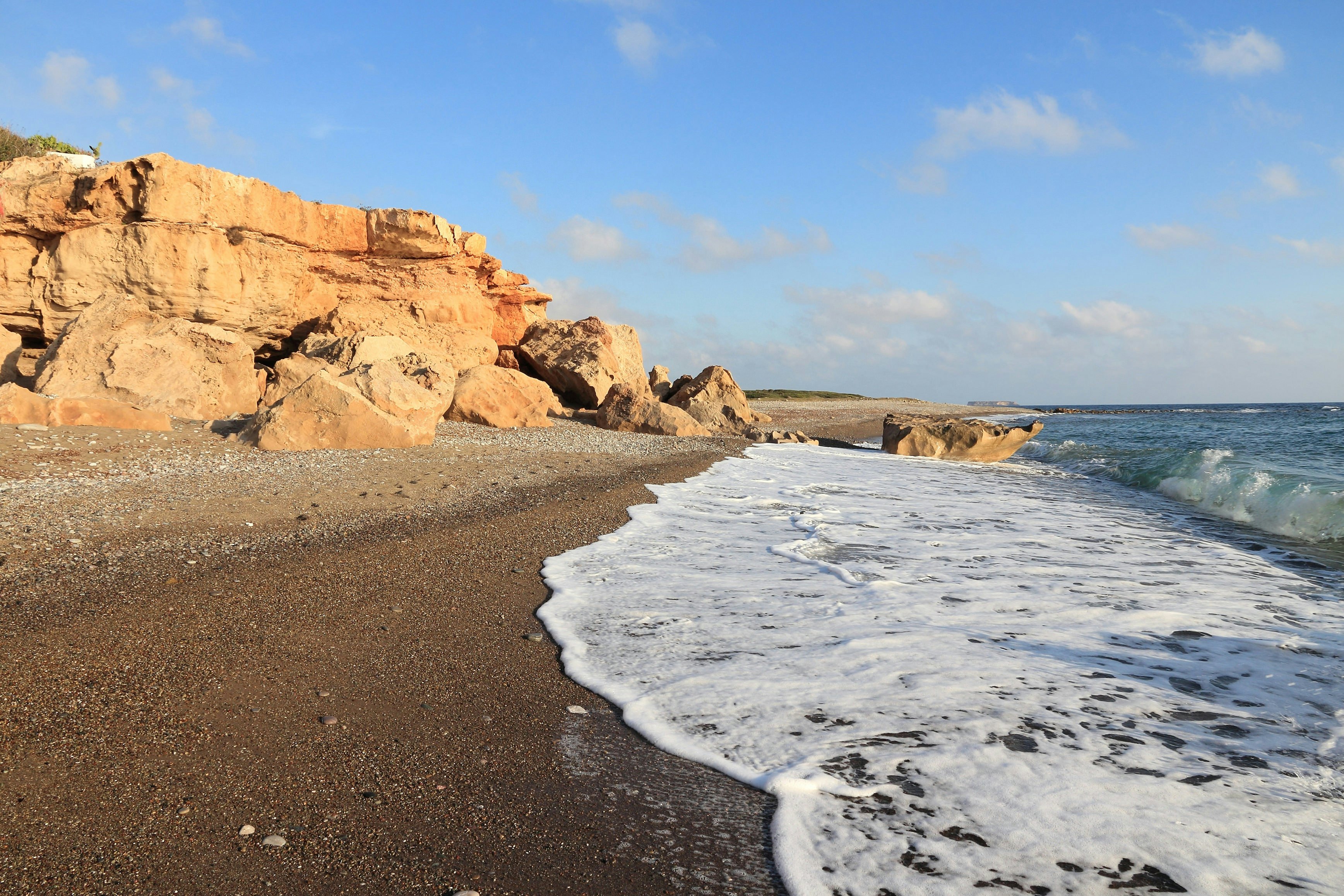 Rocky coastline along Lara Beach in Cyprus.