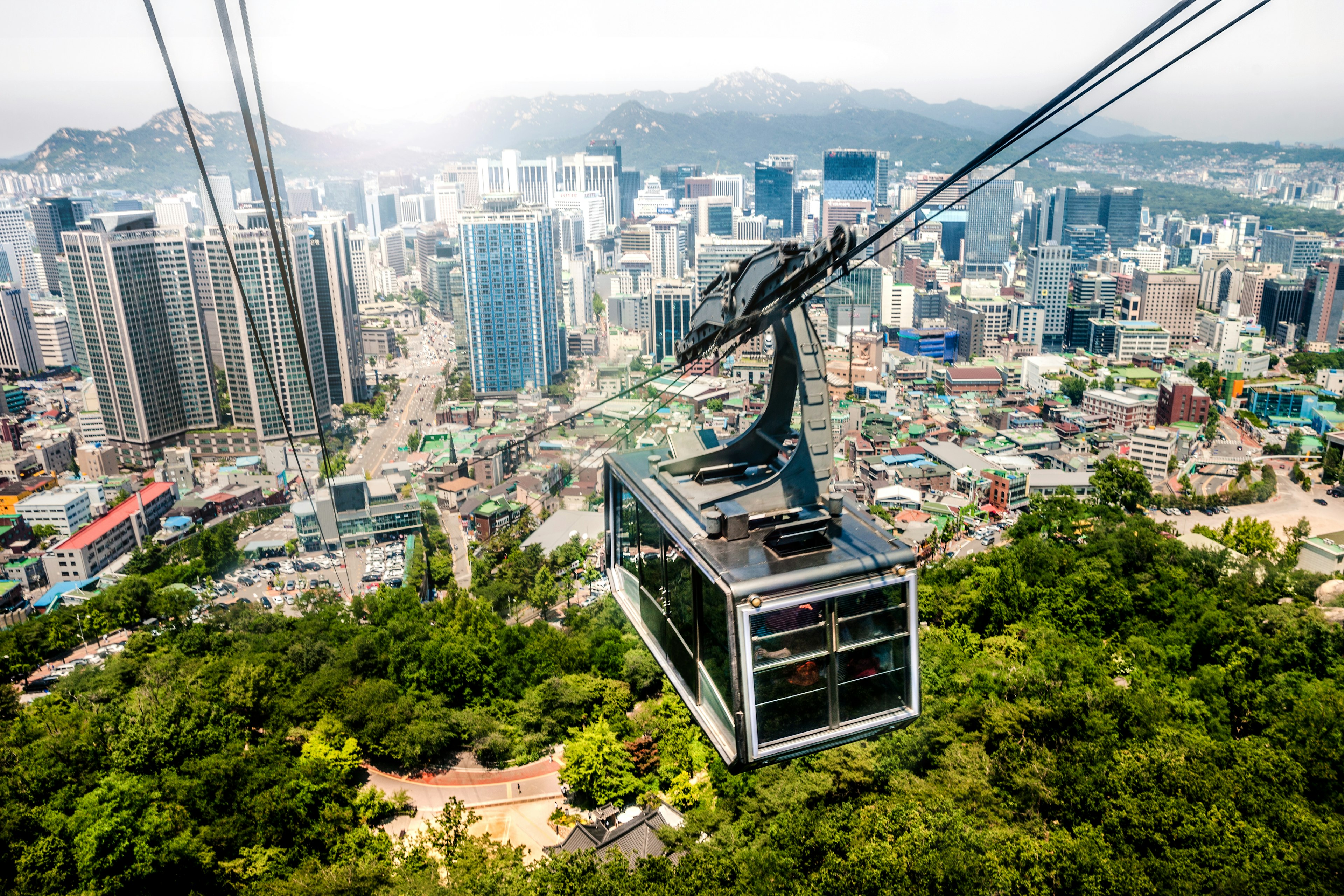 Seoul cityscape and cable car