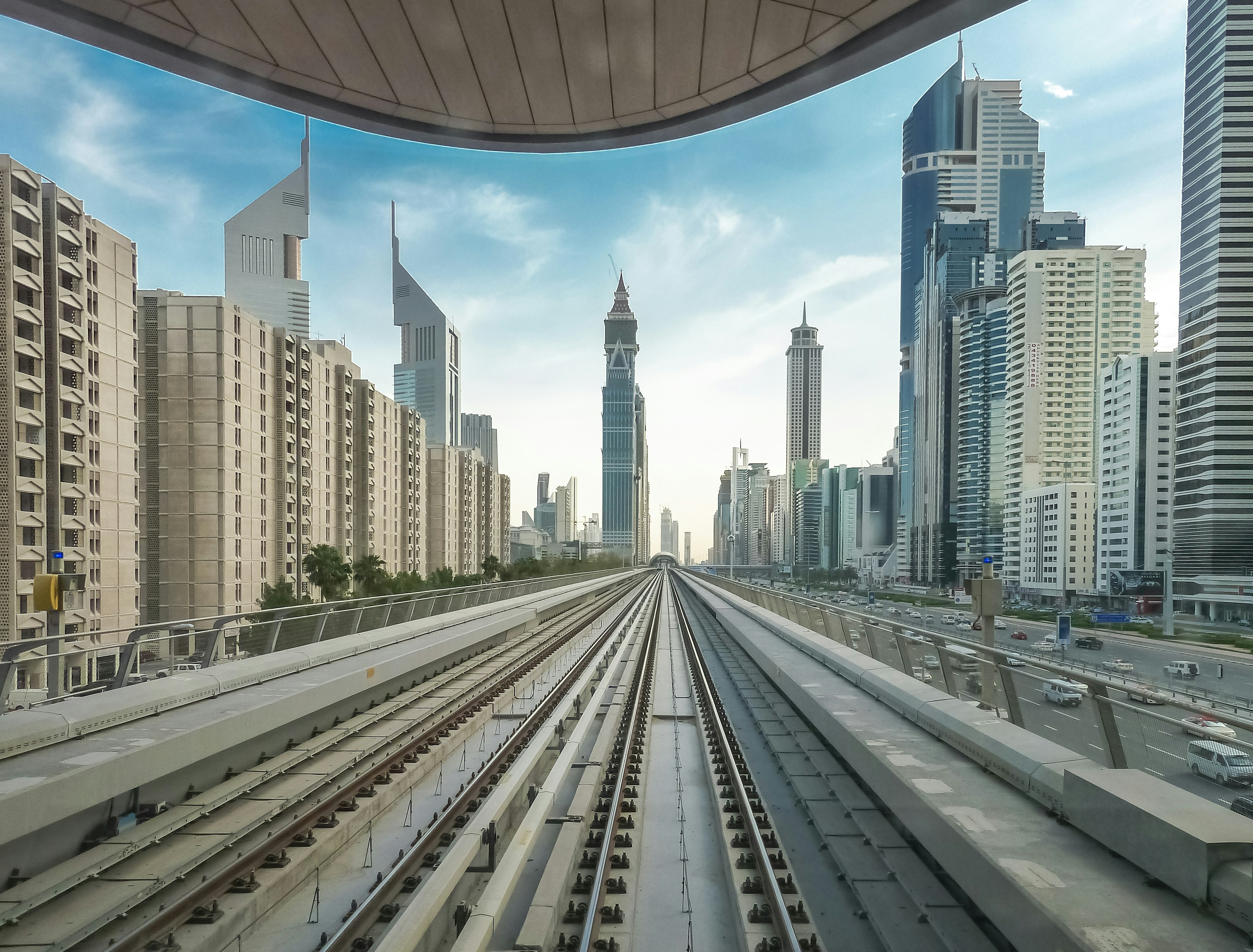 Train tracks at a Dubai Metro station