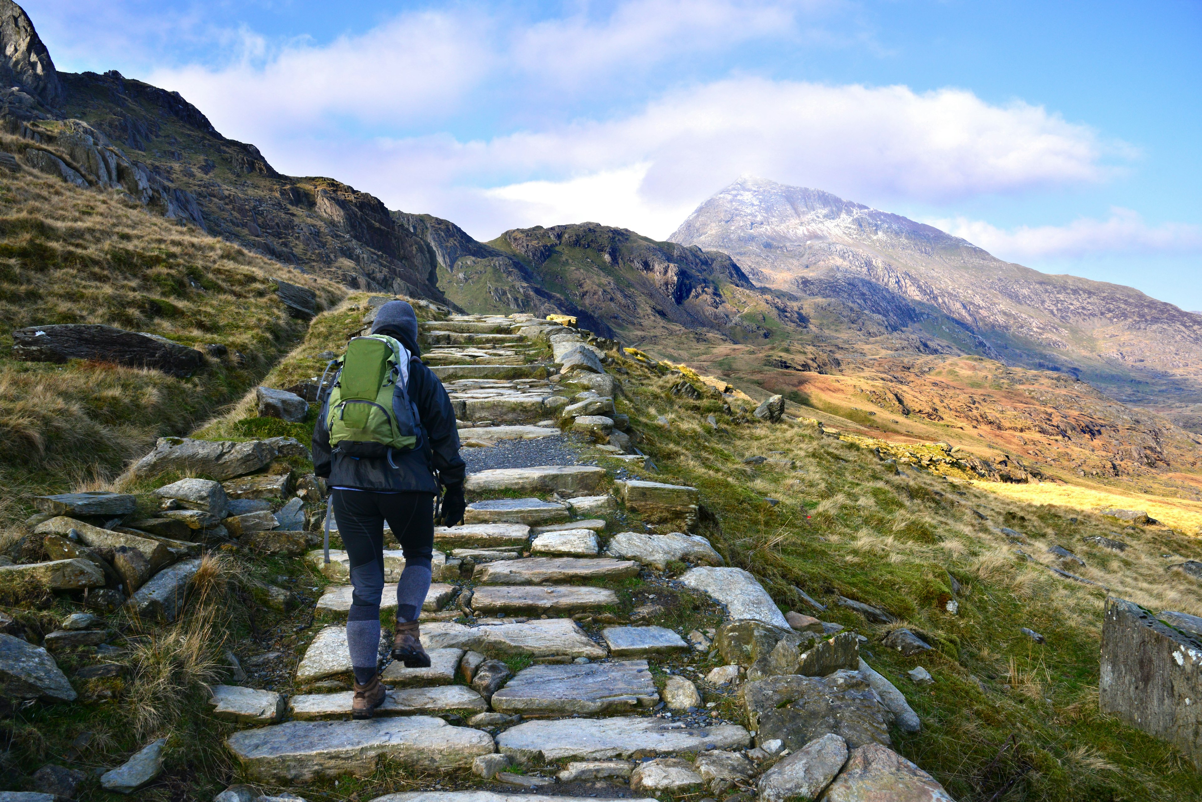 Hiker on the Pyg Track, Snowdon