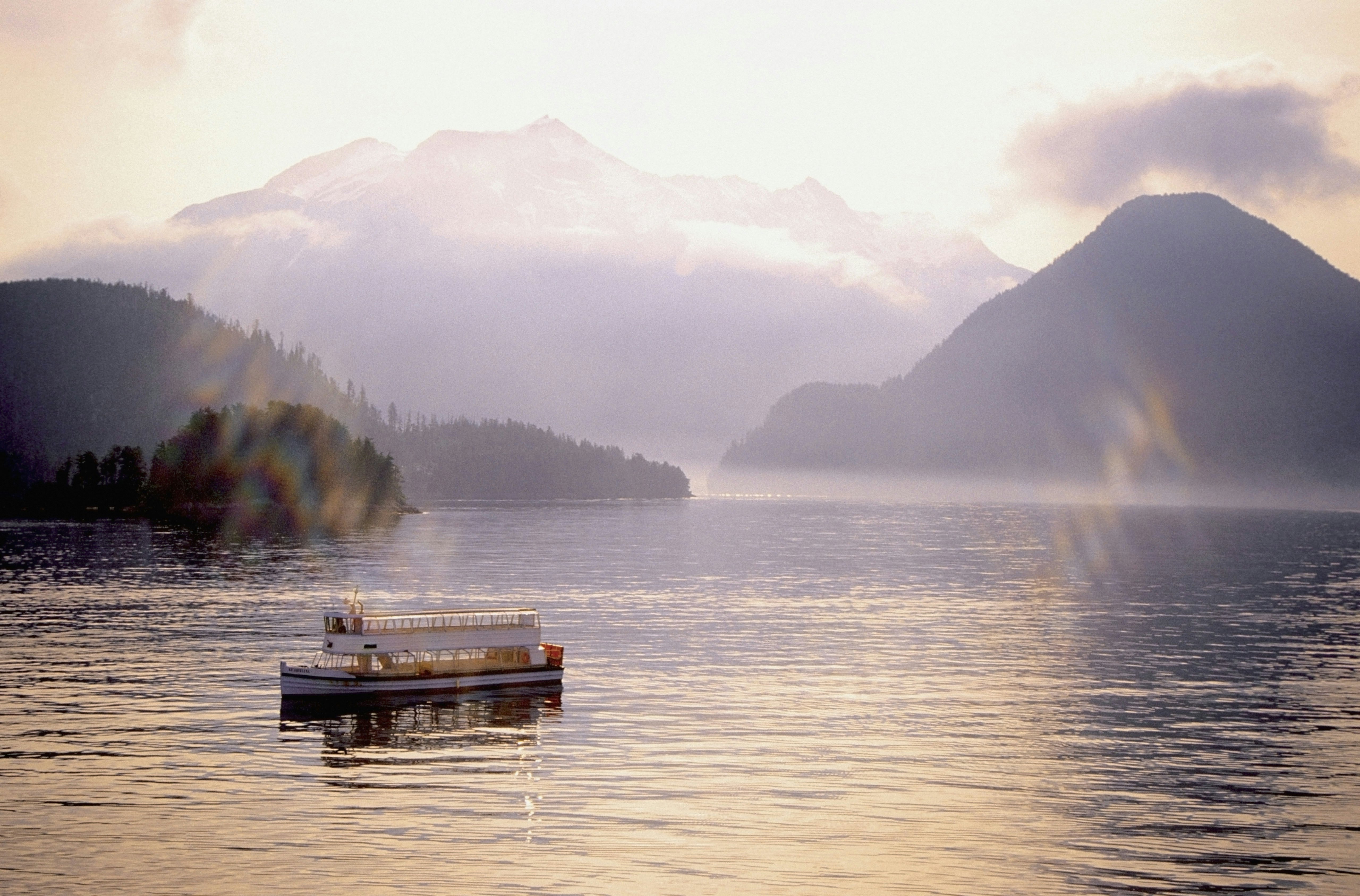 Ferry boat in a river at morning in Sitka, Alaska