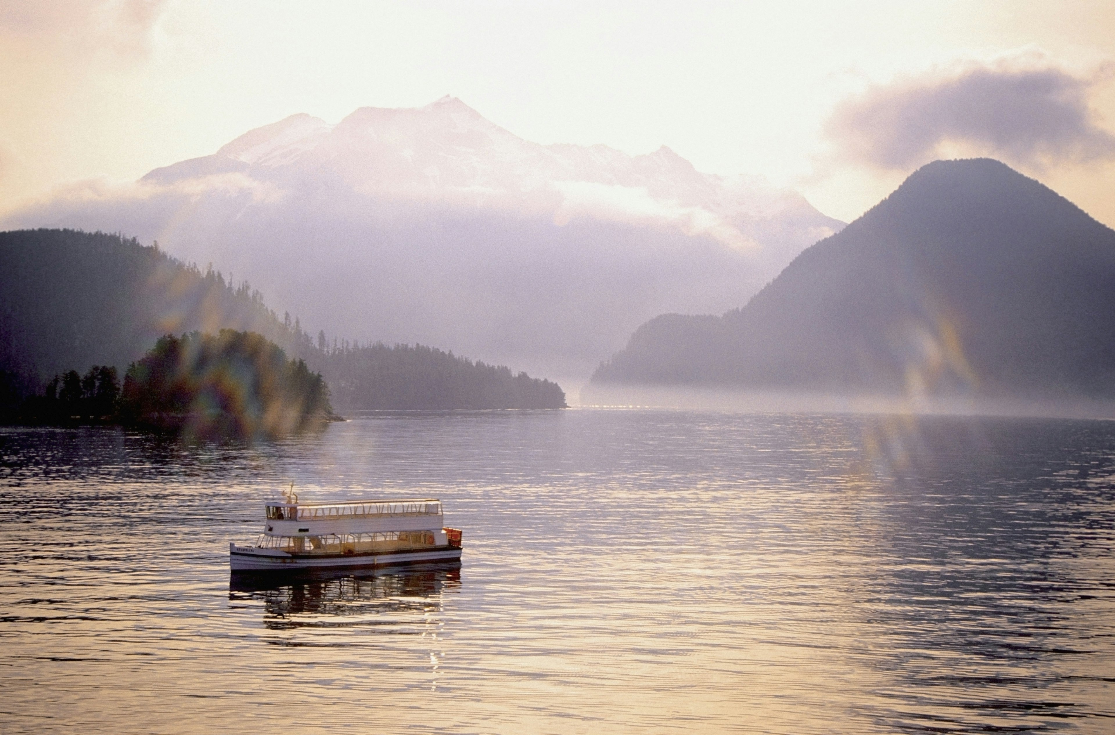 Ferry boat in a river at morning in Sitka, Alaska