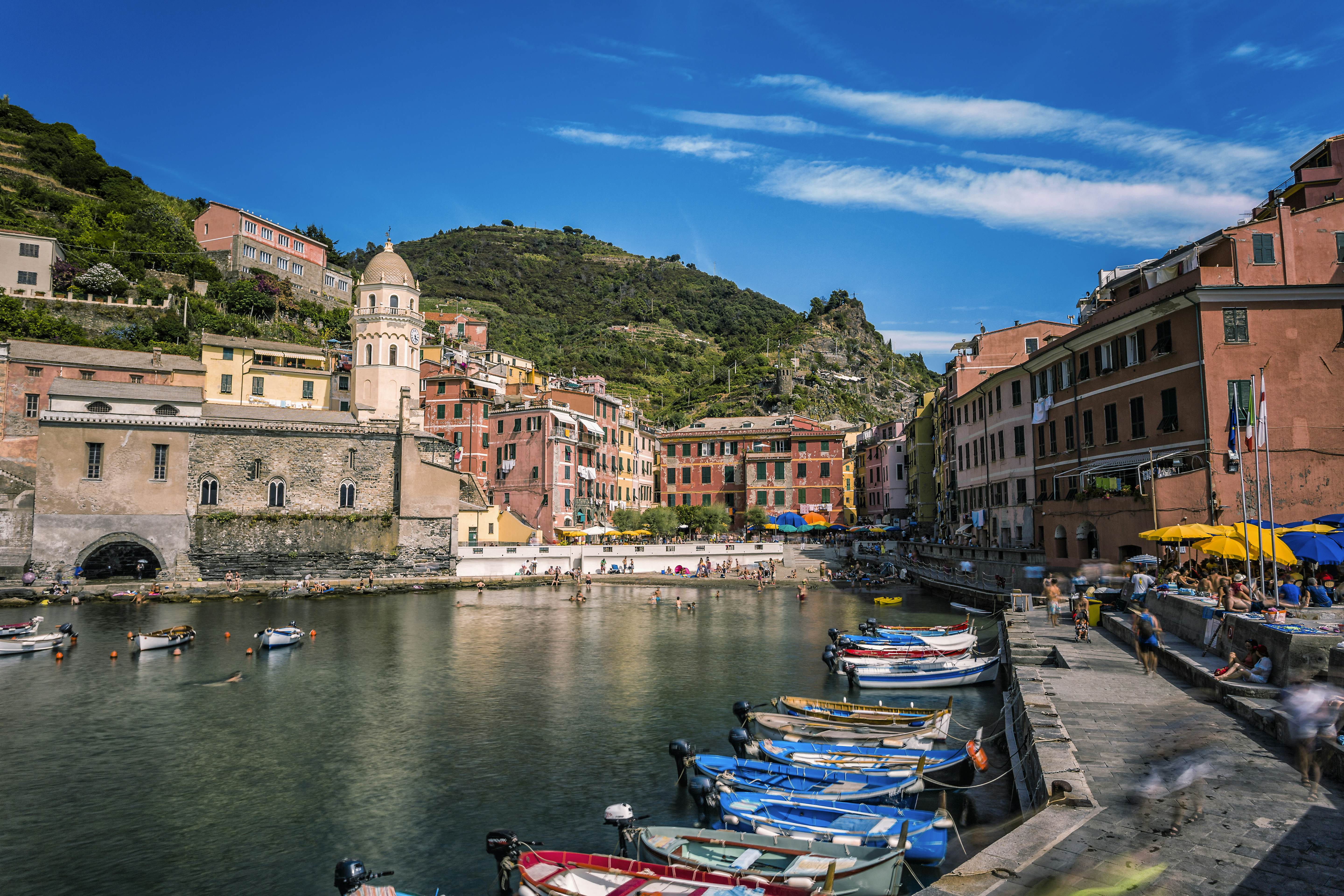 A small harbor full of rowboats