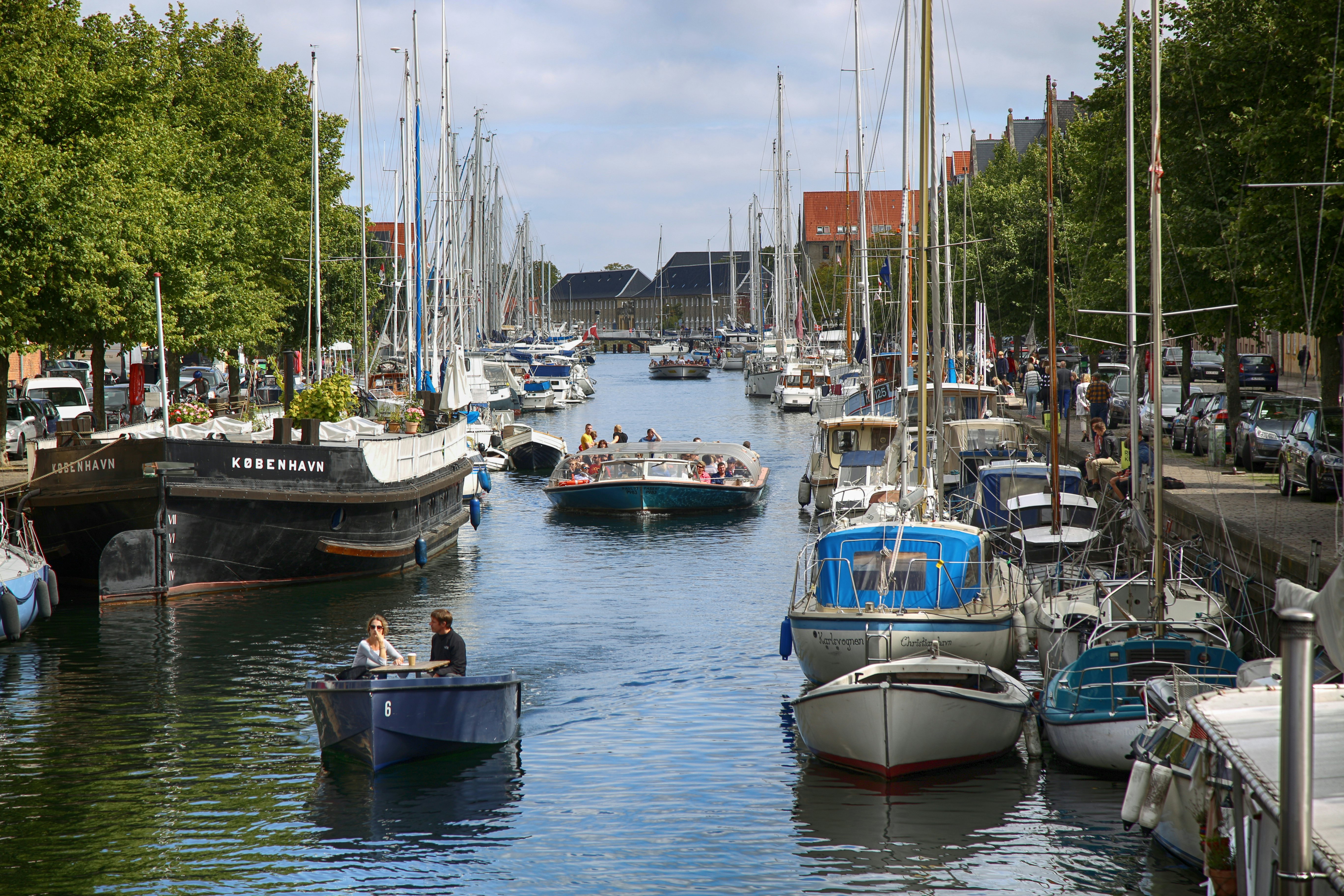 Boats on a canal in Copenhagen, Denmark