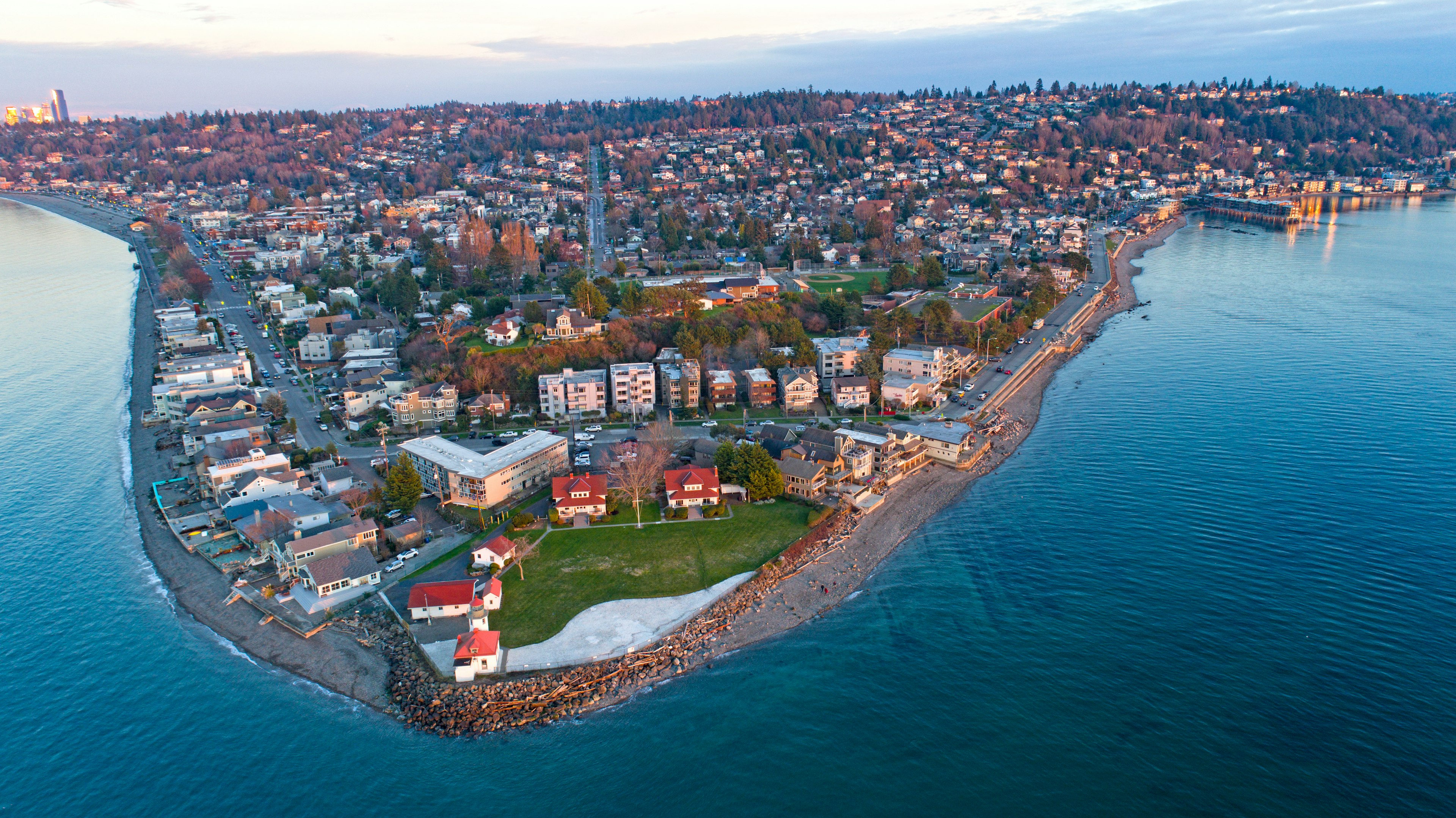 A birdseye view of Alki Beach in West Seattle