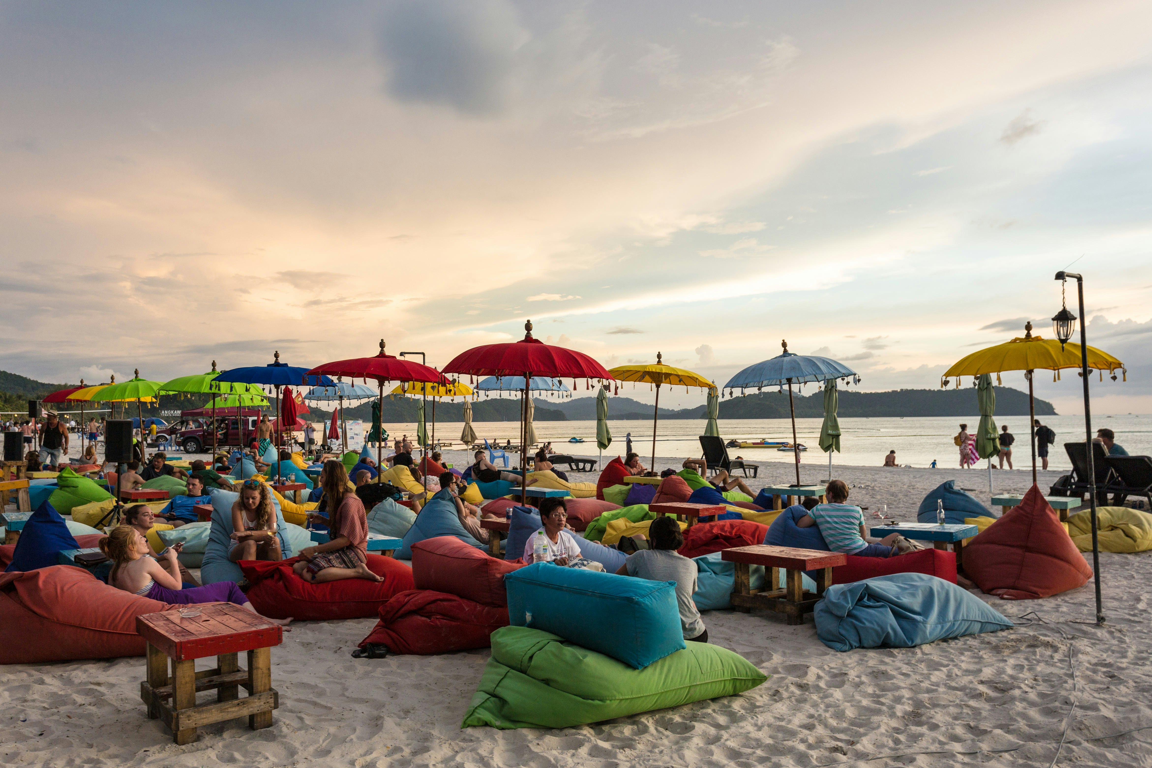 Beach bar on Pantai Cenang beach on the Langkawi island in Malaysia.