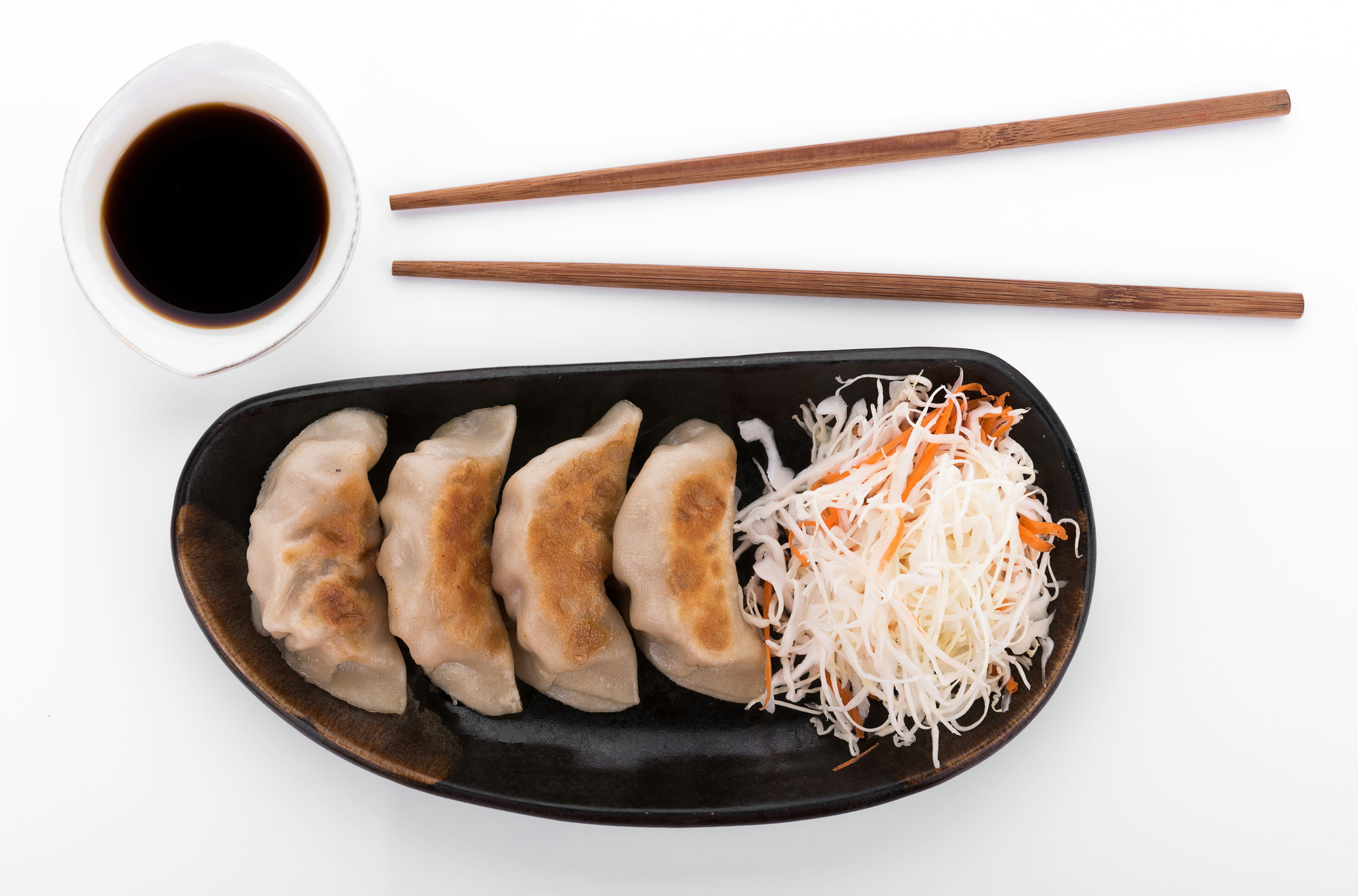 Japanese gyoza on white background