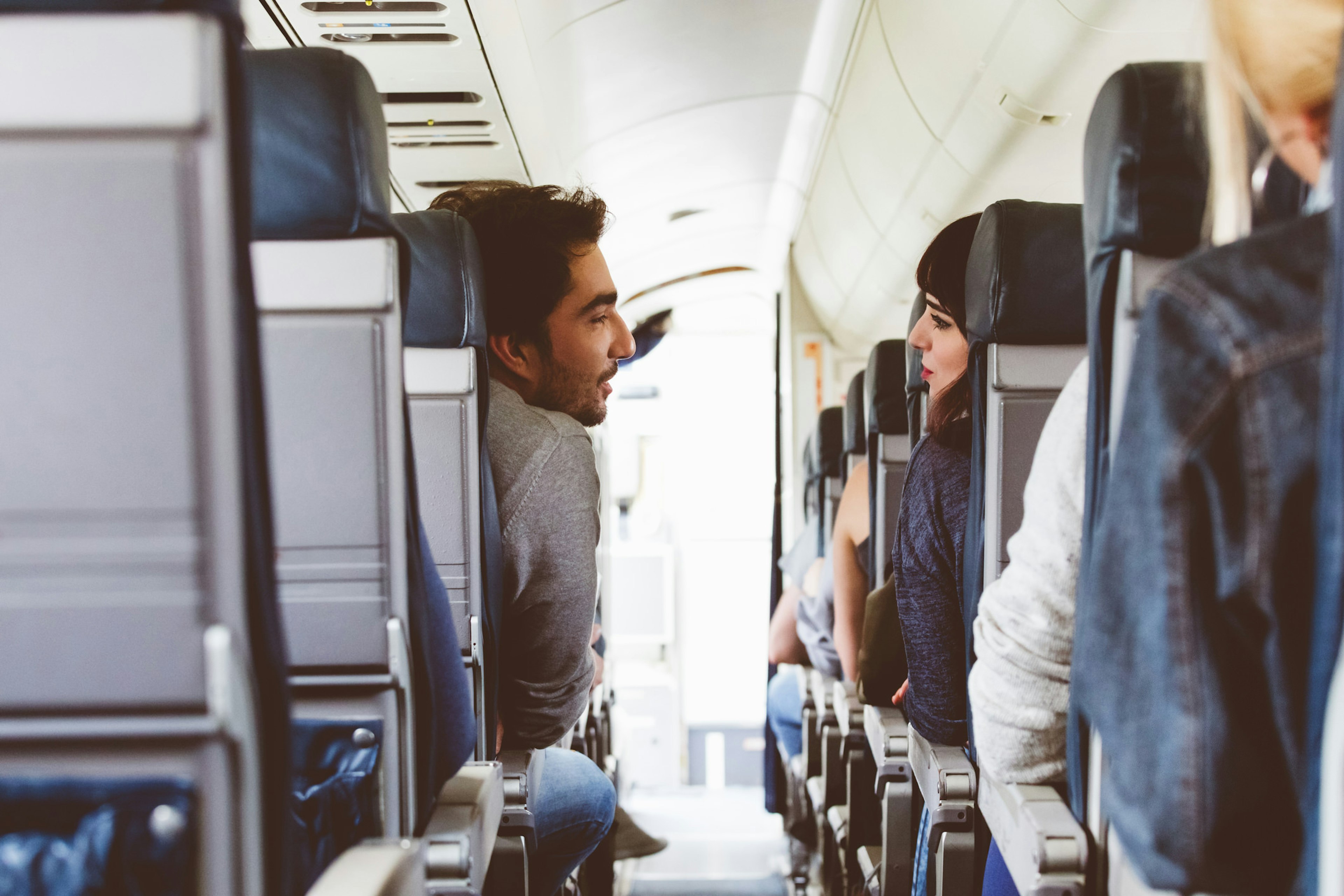 Friends traveling by flight