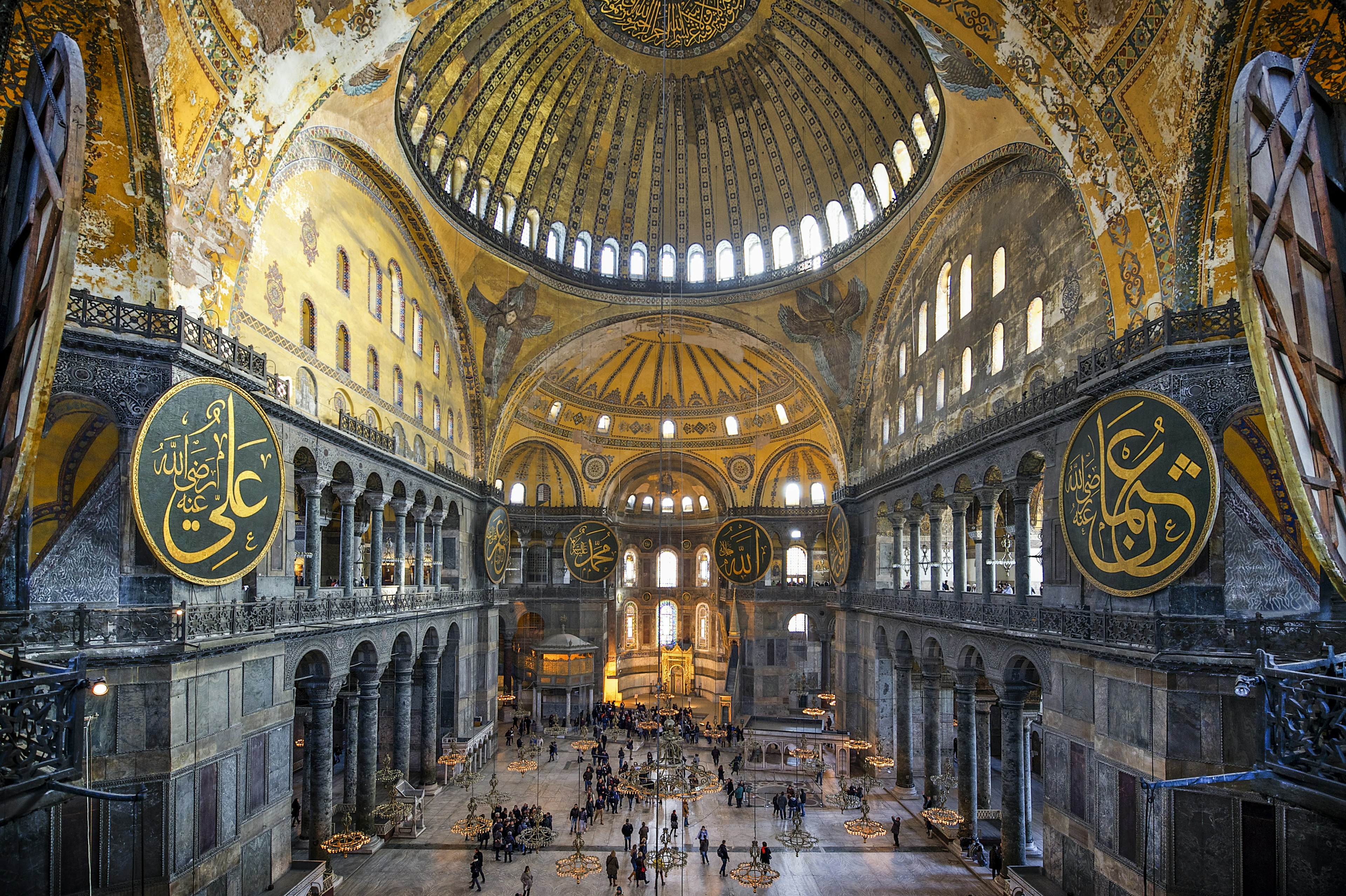 The ornate interior of the Hagia Sophia in Istanbul.