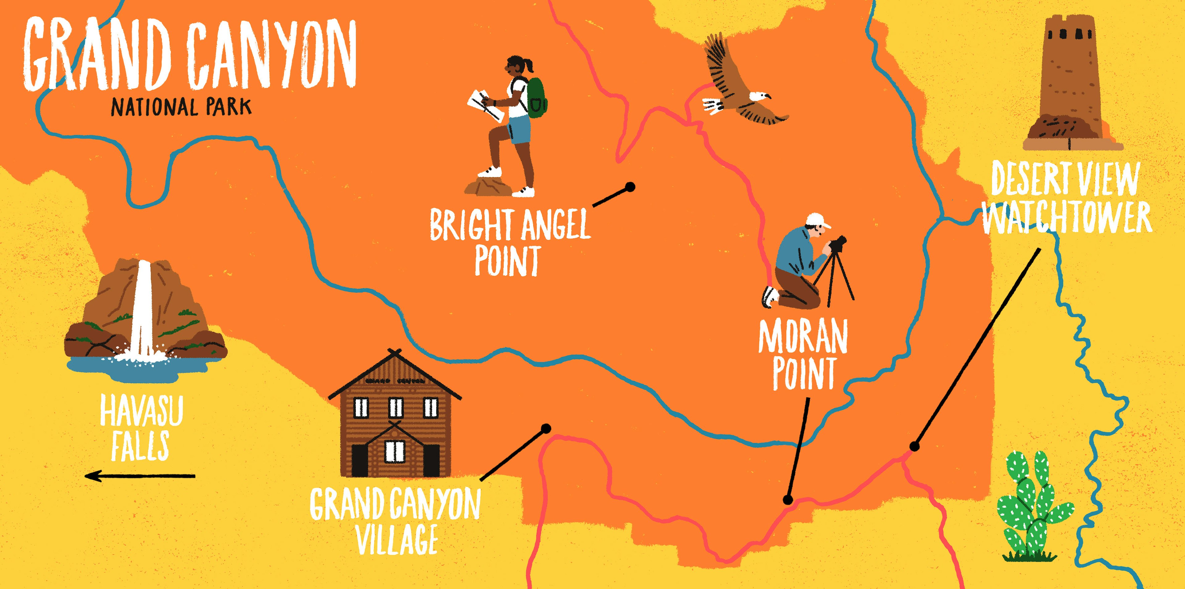 An illustrated map depicting the Grand Canyon