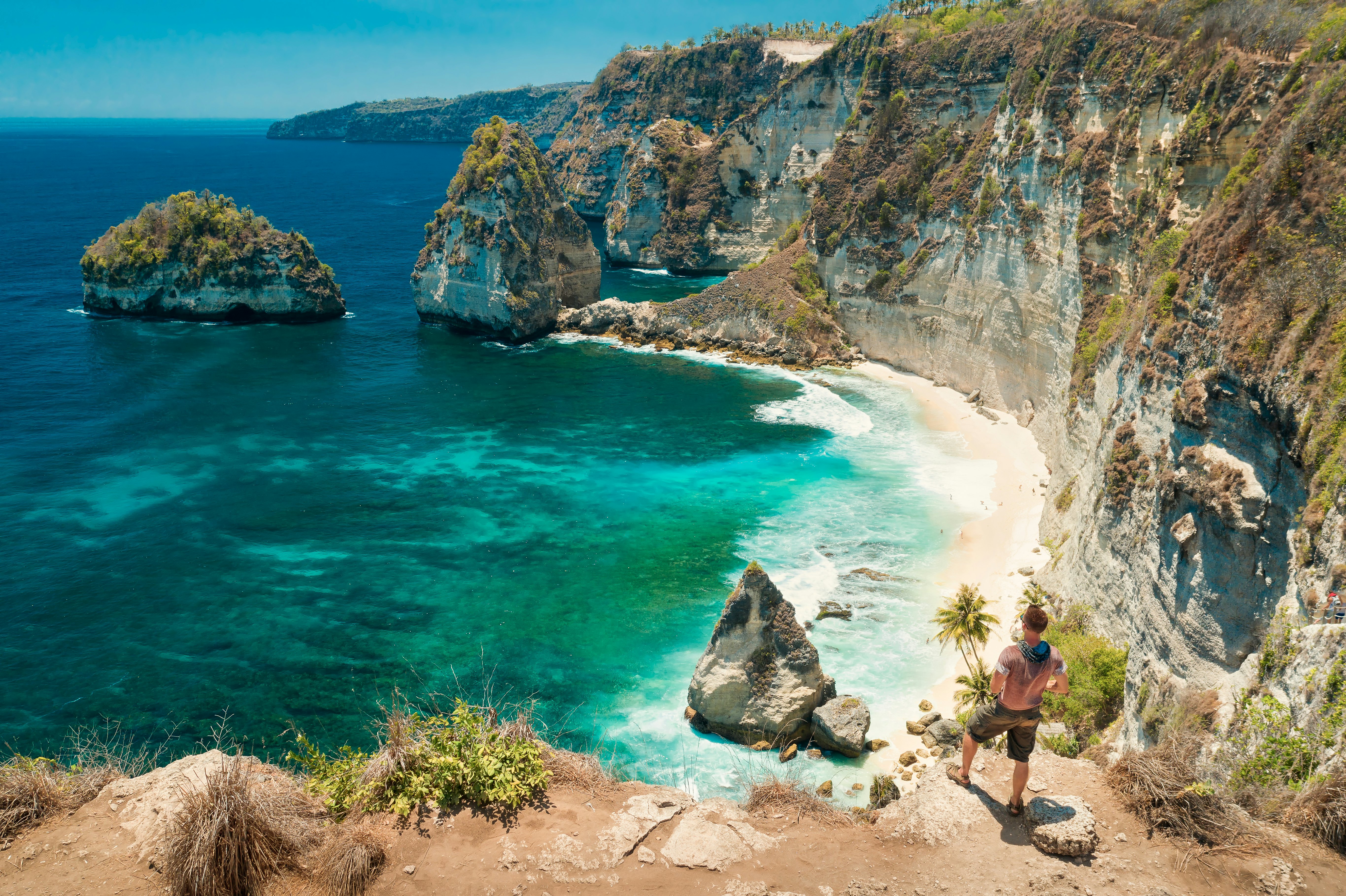 A traveler looking over Diamond Beach on Nusa Penida