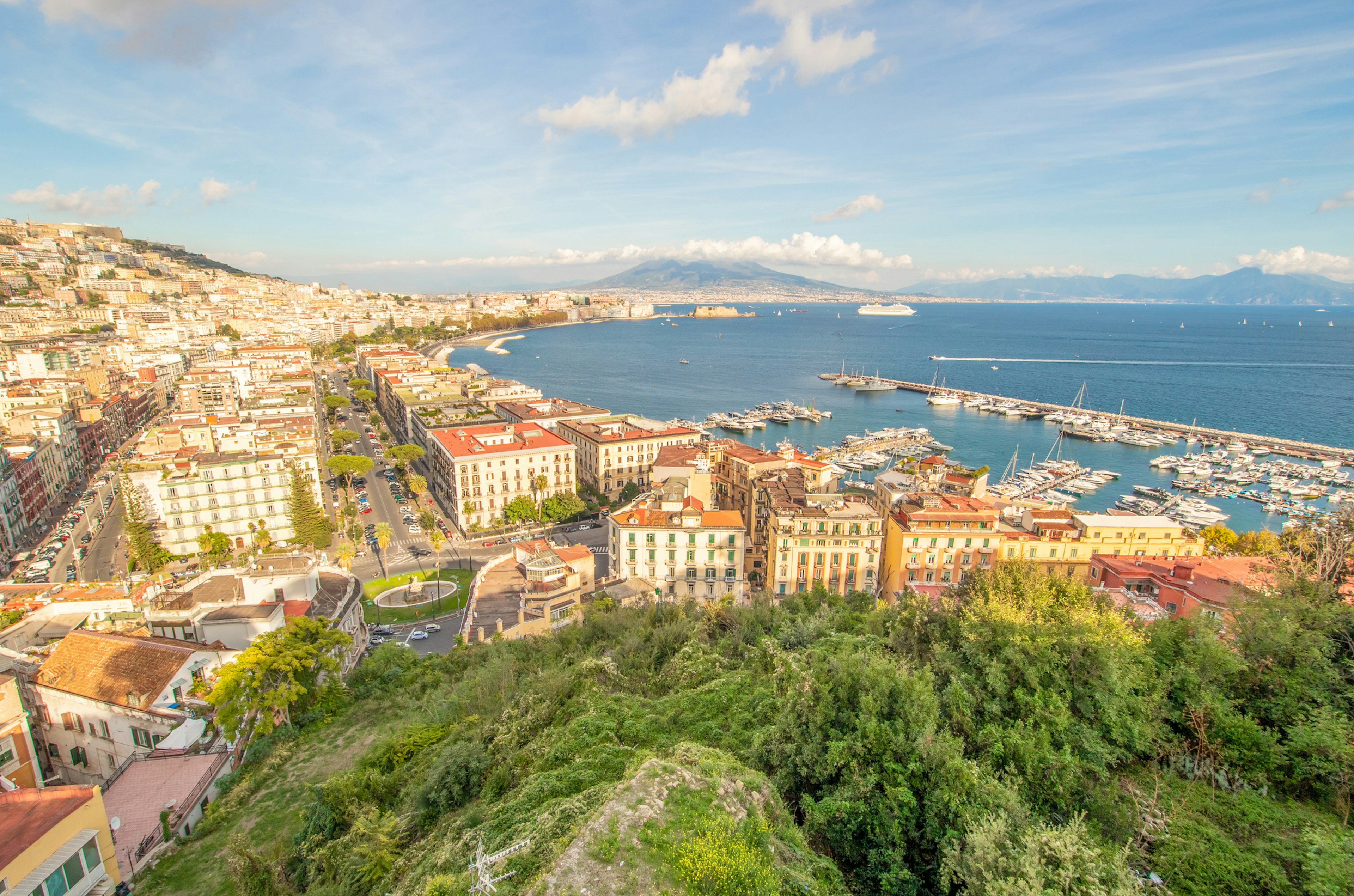 The Gulf of Naples and Mt Vesuvius seen from a park in the neighborhood of Posillipo