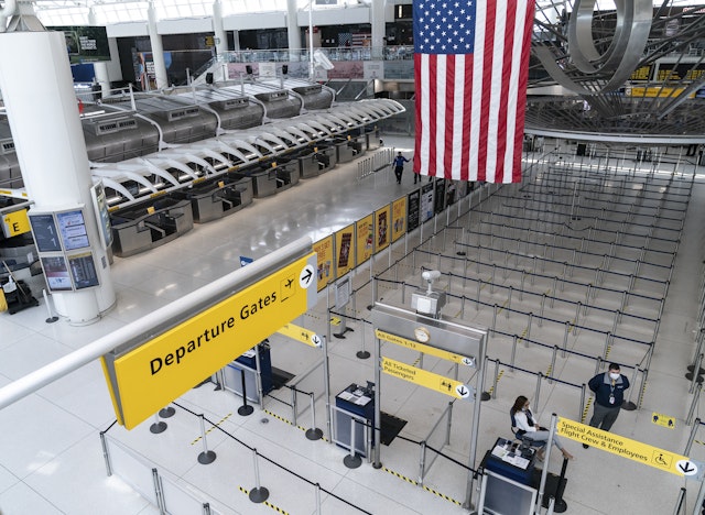 View of departure hall of Terminal 1 at JFK Airport, New York City