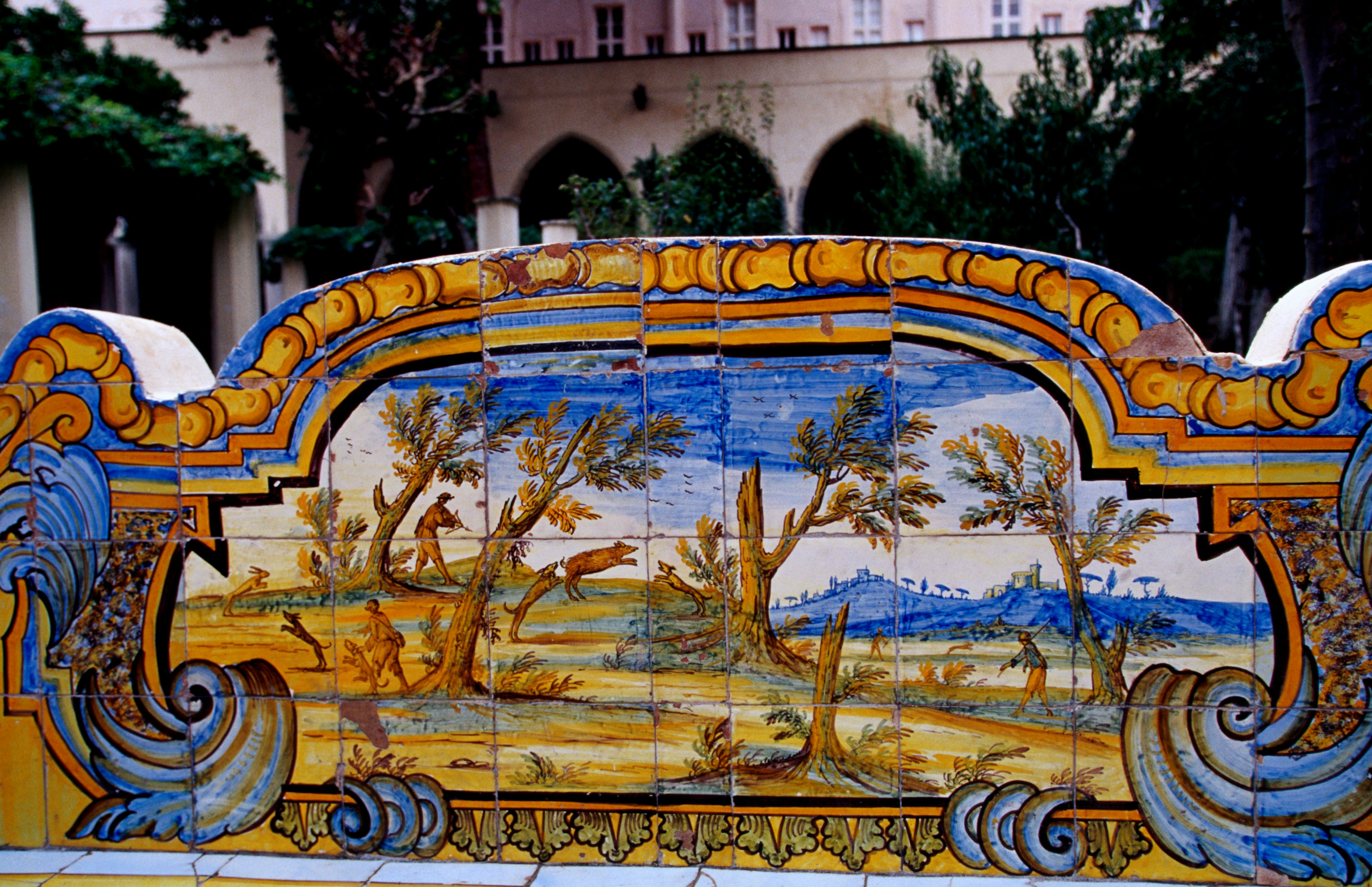 Tiled cloister of Basilica di Santa Chiara.