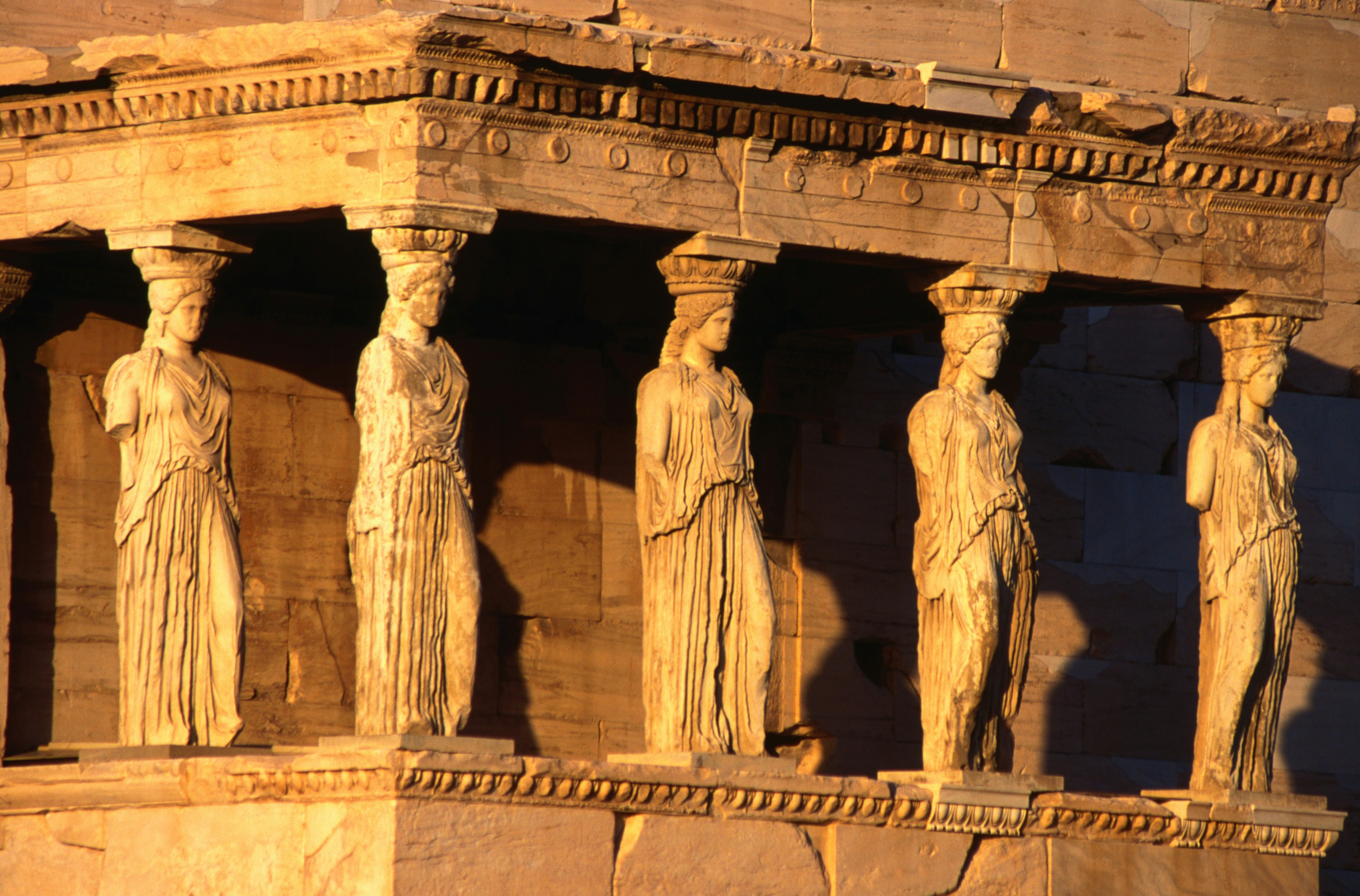 The Porch of the Caryatids, six maidens holding aloft the southern portico of the Erechtheion sanctuary in the Acropolis