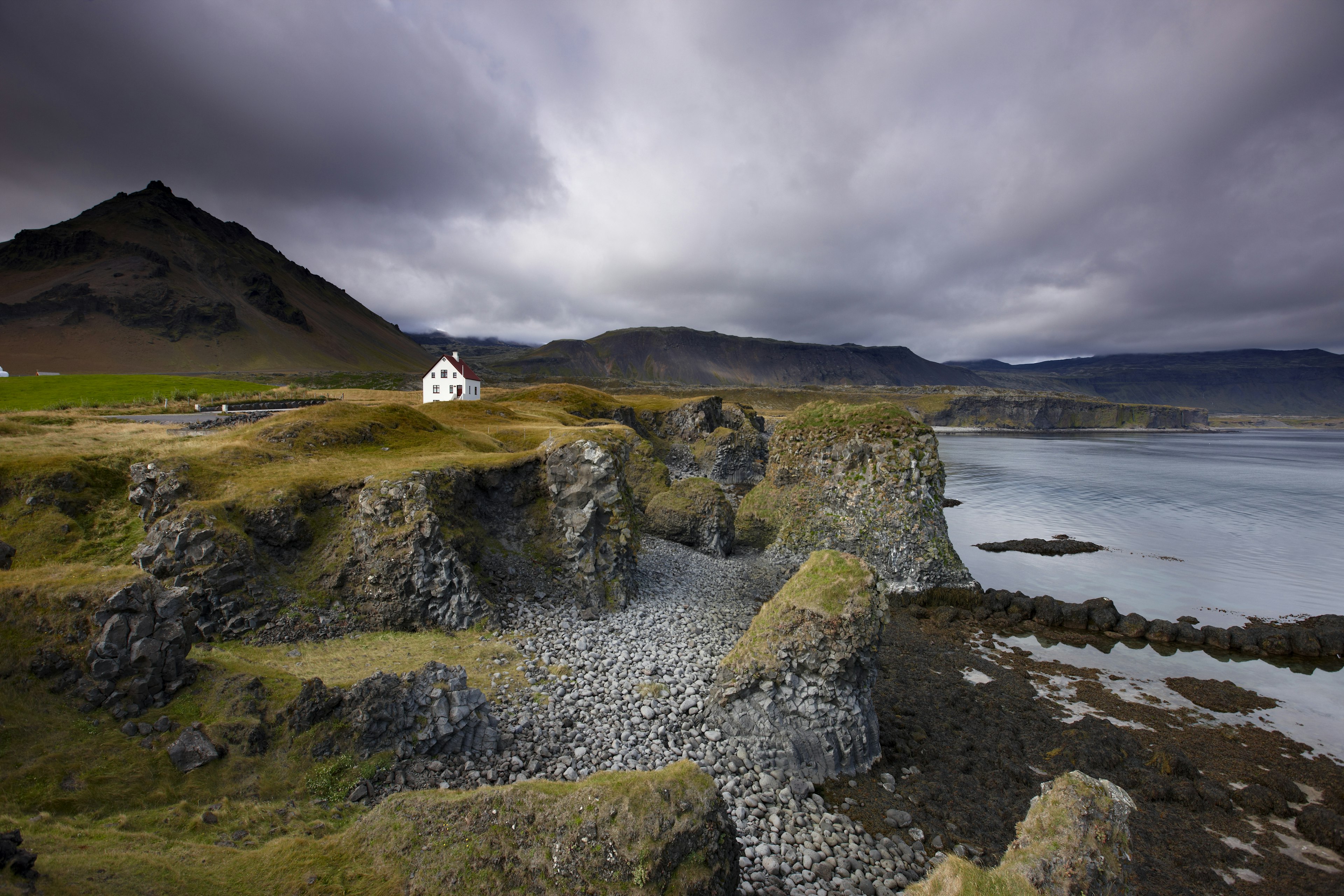 White house in hamlet of Arnastapi on Snaefellsness Peninsula