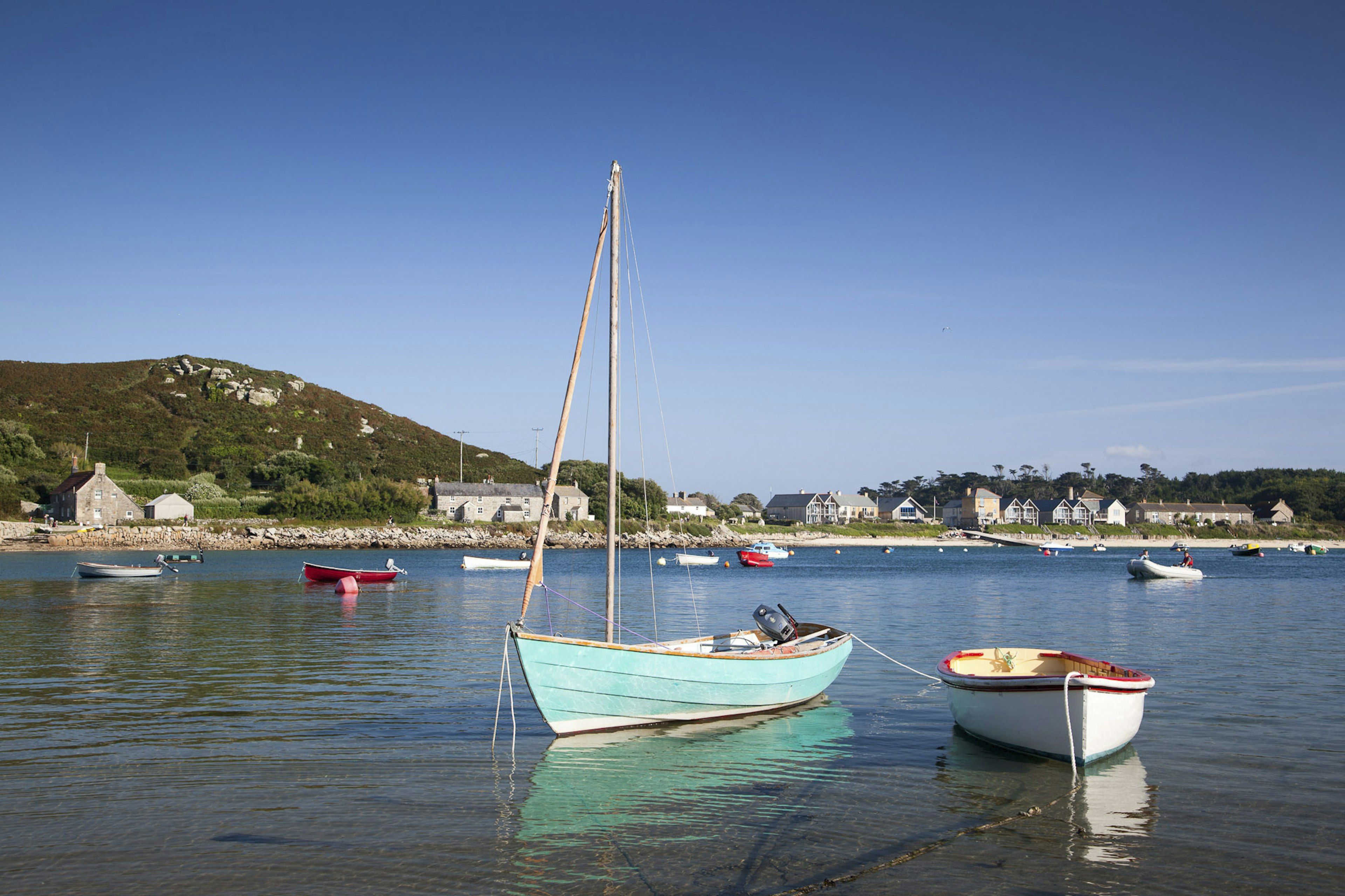 Boats in New Grimsby harbour in Tresco, England