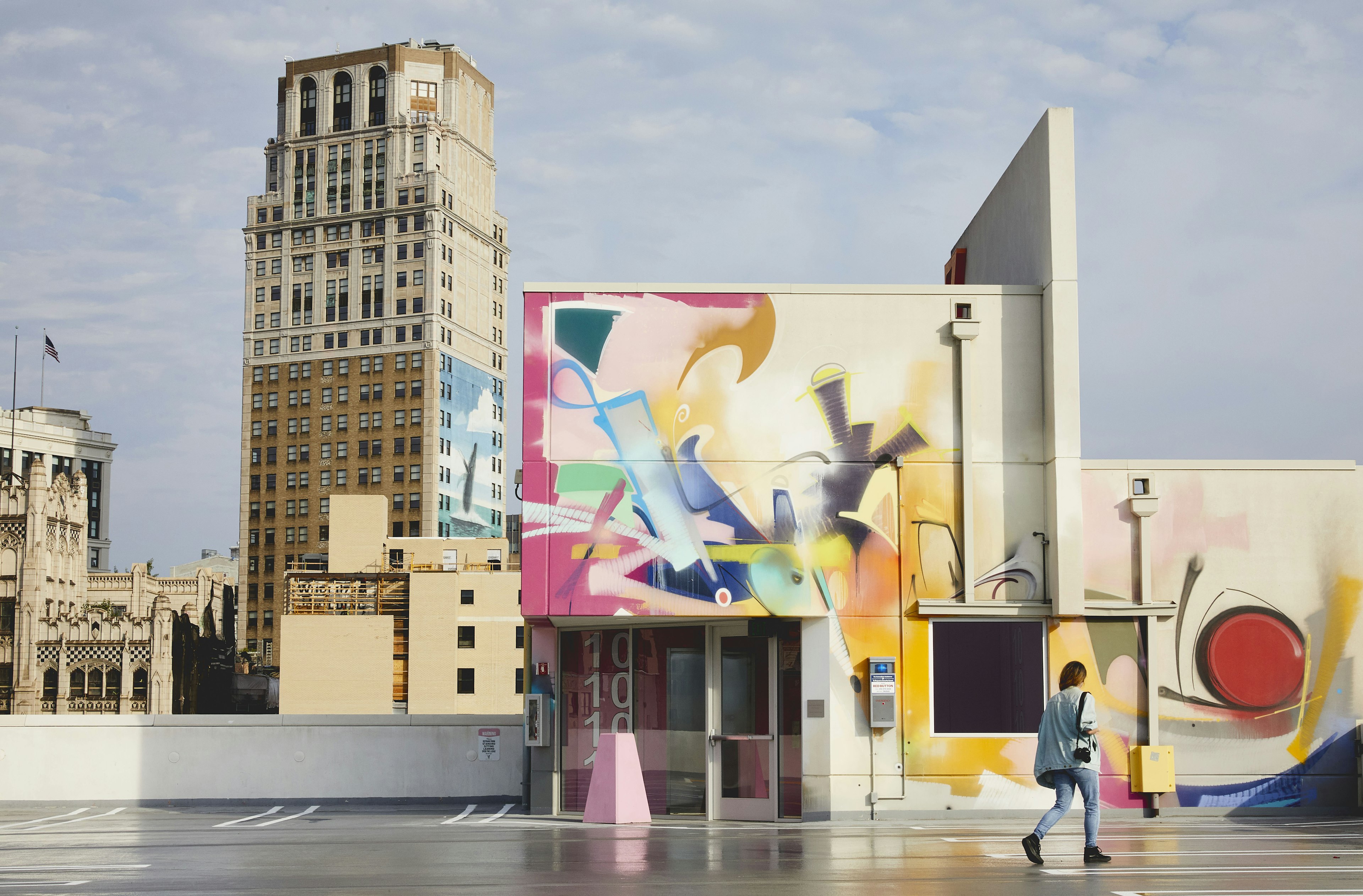 Colourful murals cover the walls of the rooftop of the Z Lot car park in Detroit