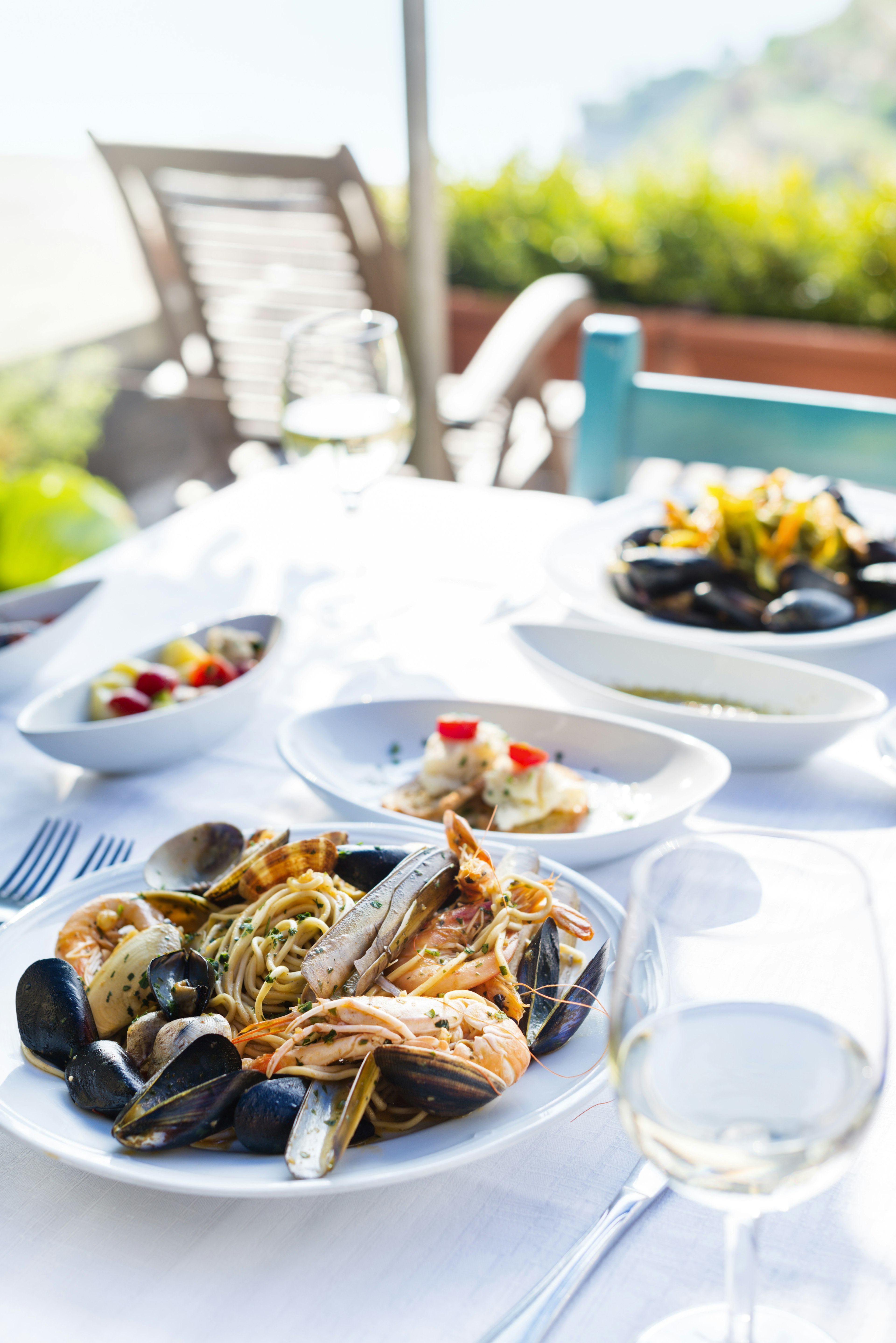 Seafood spaghetti at a beautiful trattoria in Cinque Terre.