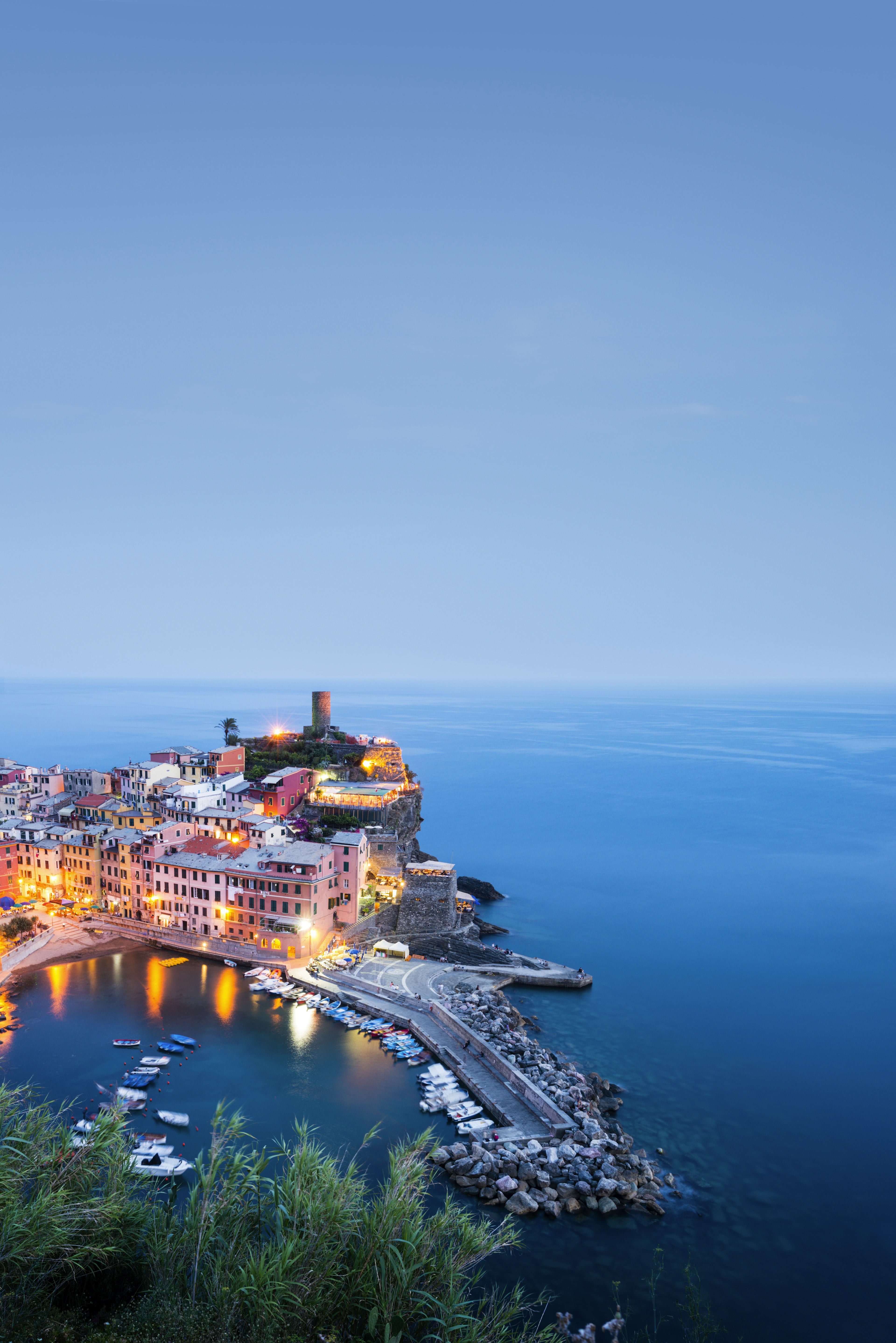 An evening view of the village of Vernazza.