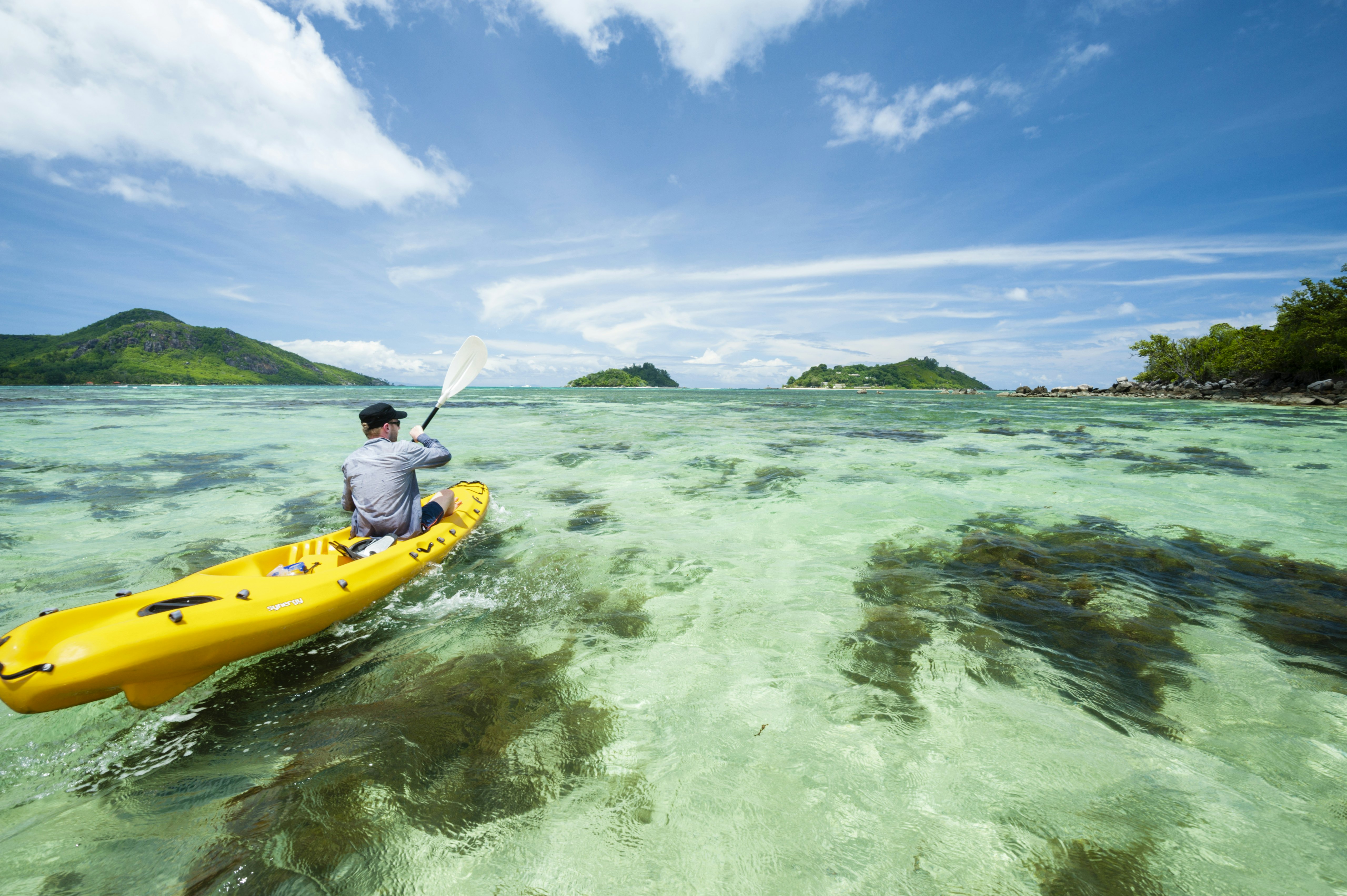 Kayaking off Cerf Island, St Anne Marine Reserve, Seychelles