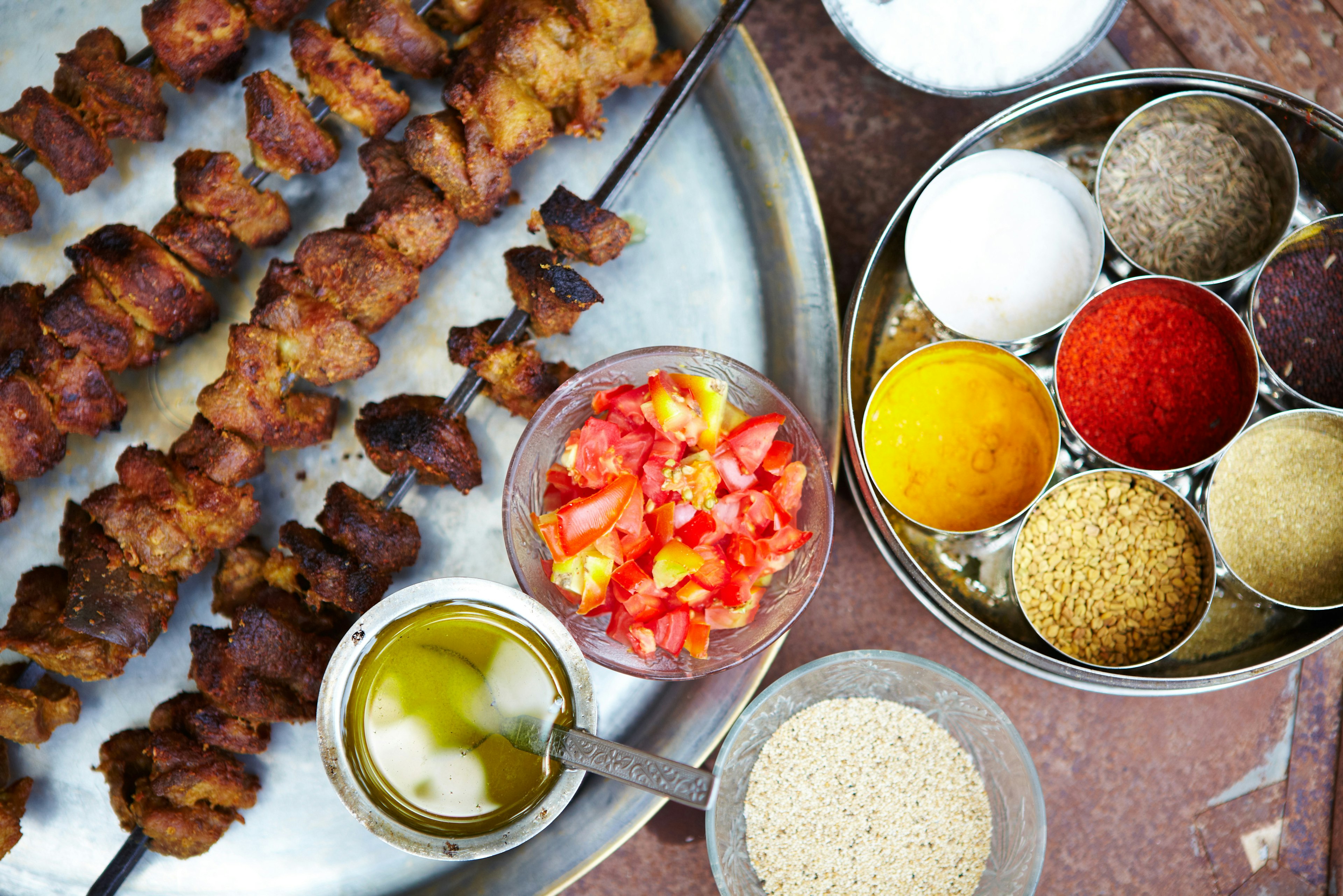 Mutton kebabs and spices