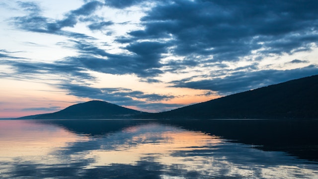 Pink and gold sunset over Canandaigua Lake