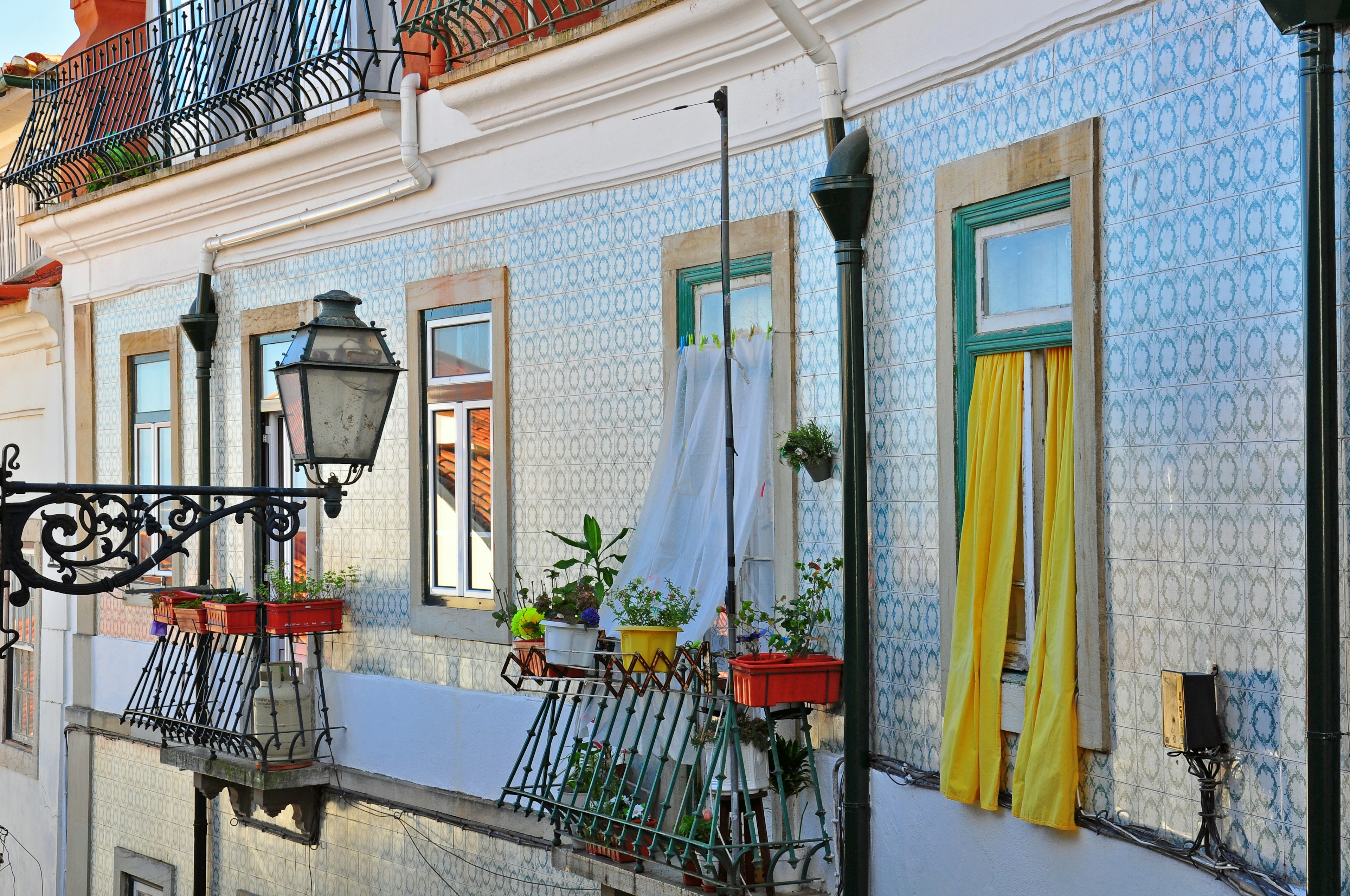 Facade of old house in the Alfama district of Lisbon, Portugal