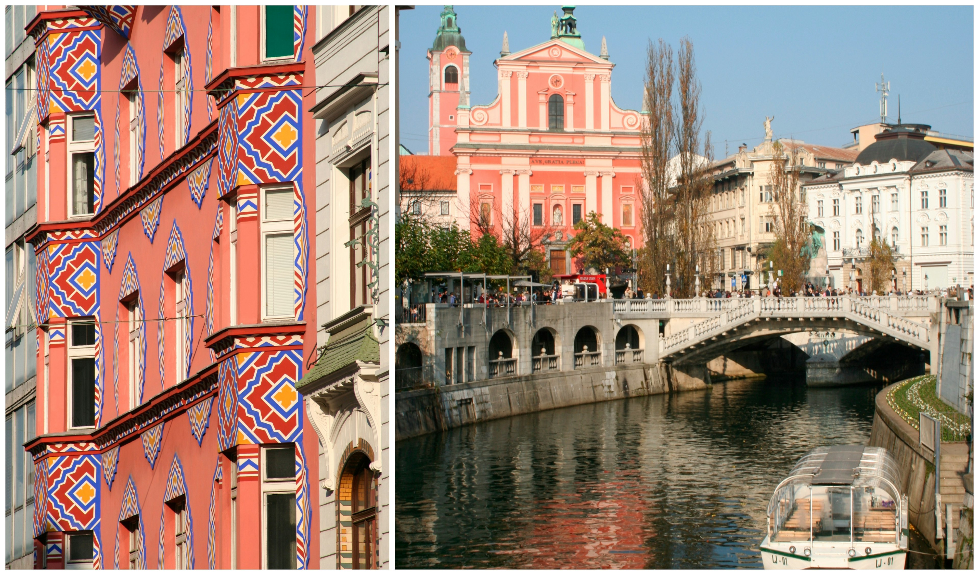 Ljubljana's pink buildings and river