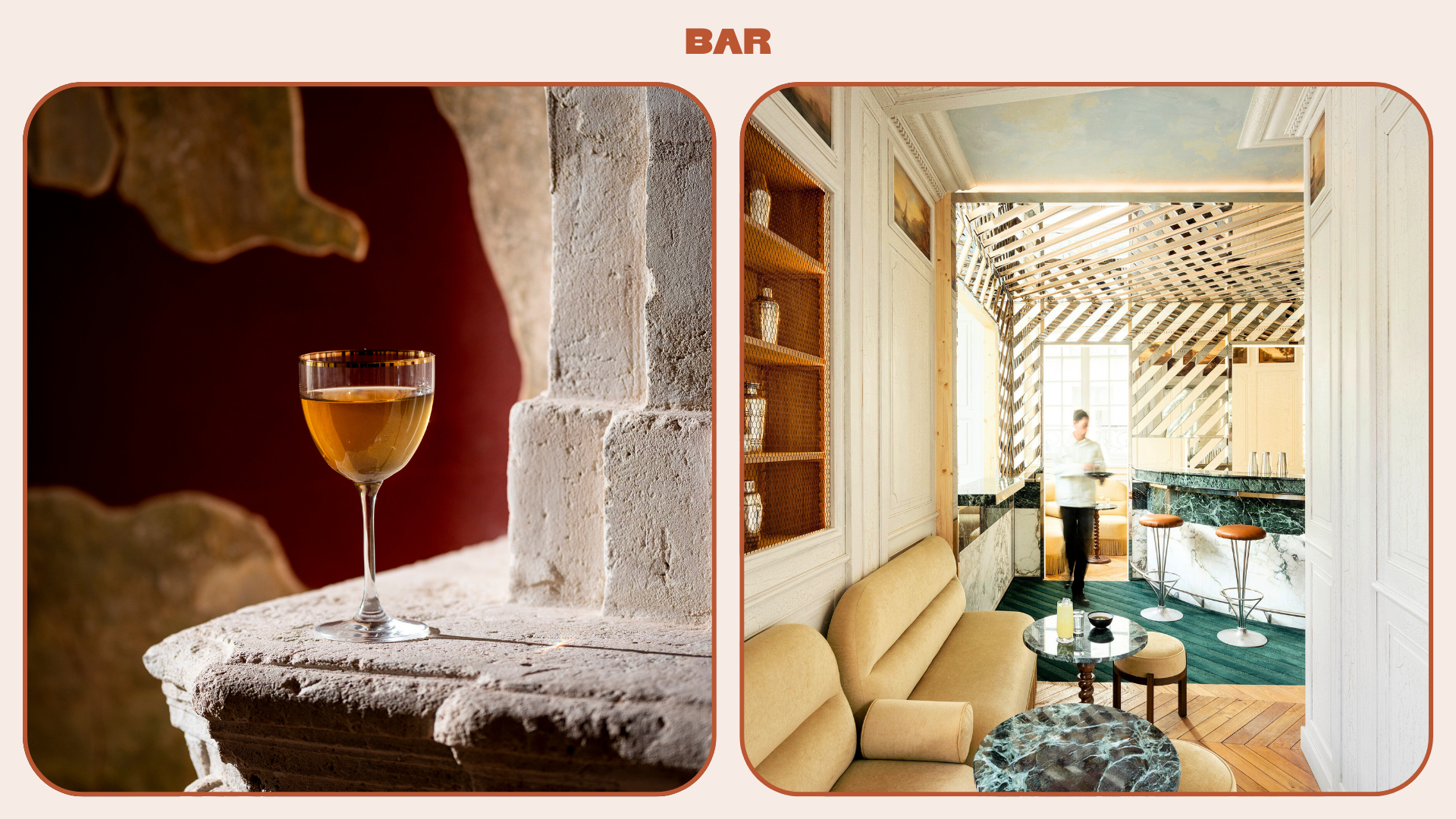 Two photos of Cravan cocktail bar in Saint-Germain-des-Prés in Paris