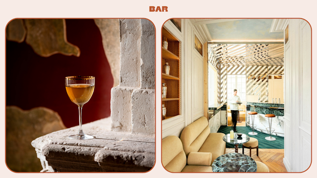 Two photos of Cravan cocktail bar in Saint-Germain-des-Prés in Paris