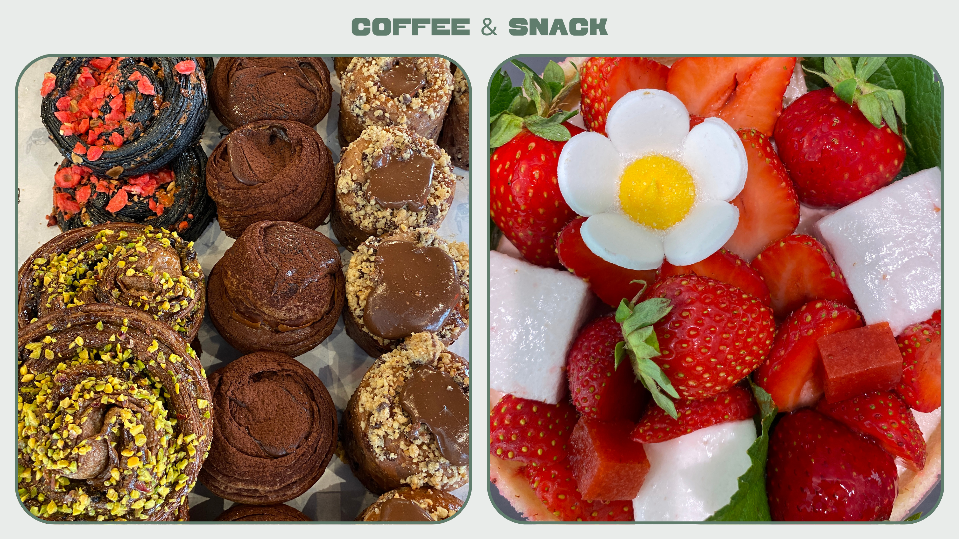 Diptych with images of cakes in Paris. L: Pastries at the French Bastards. R: Strawberry tart at Des Gâteaux et du Pain 